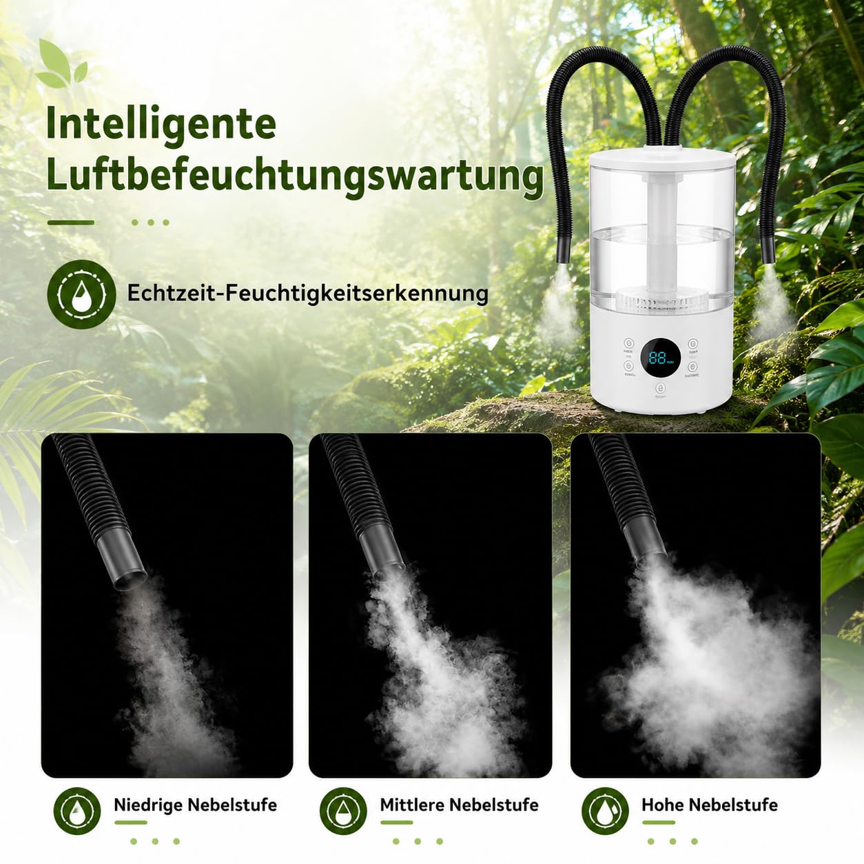 4L Reptilien Vernebler Terrarium mit Fernbedienung, Leiser Ultraschall Fogger Nebelmaschine mit Doppeldüse und Ausziehbarem Rohr, Luftbefeuchter Terrarium für Reptilien, Amphibien, Nasspflanzen