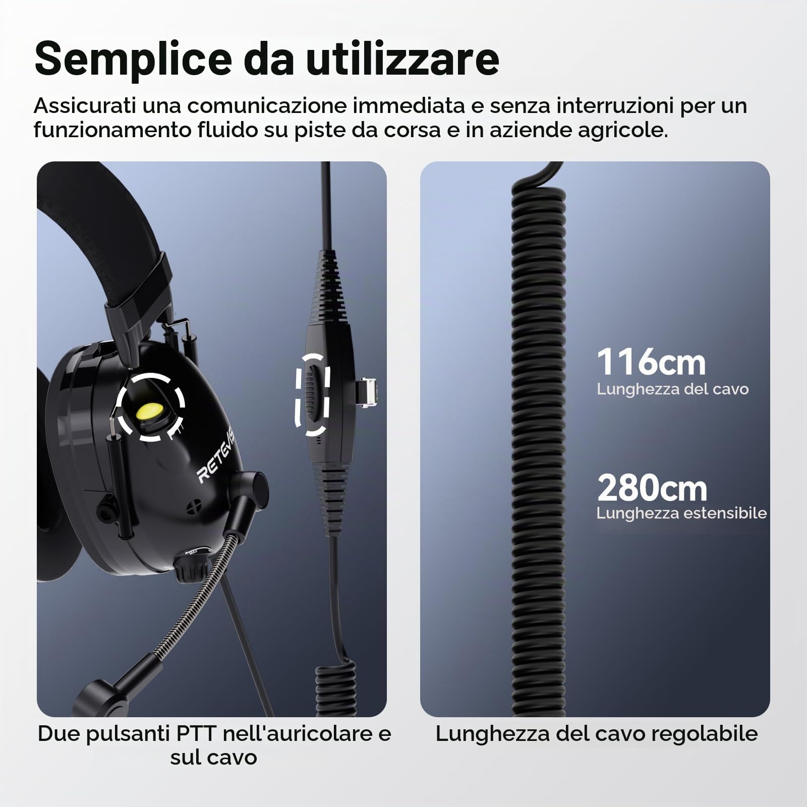 Retevis EHK015 Walkie Talkie Cuffie, Cuffie Radio ANC Overhead, Pieghevole Doppio PTT Pulsanti Rotanti Microfono Kenwood 2-Pin, Compatibile con Baofeng UV5R RT24 RT27 RT668 RT86 RT3S(1 Pz)