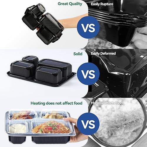 Miniatura 4 de Contenedor de preparación de comidas, 4 compartimentos, paquete de 40 unidades de 34 onzas, cajas Bento reutilizables para almacenamiento de