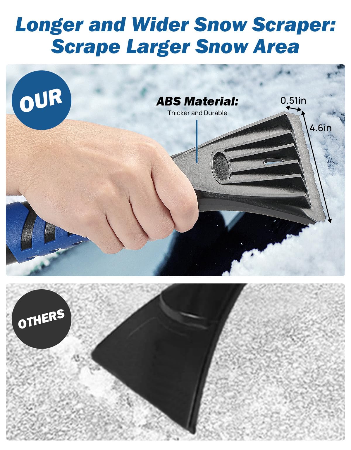 JOYTUTUS Brosse à neige extensible de 105 cm et grattoir à glace, brosse à neige pivotante à 270 ° pour pare-brise de voiture, grattoir à glace télescopique, poignée en mousse, déneigement robuste