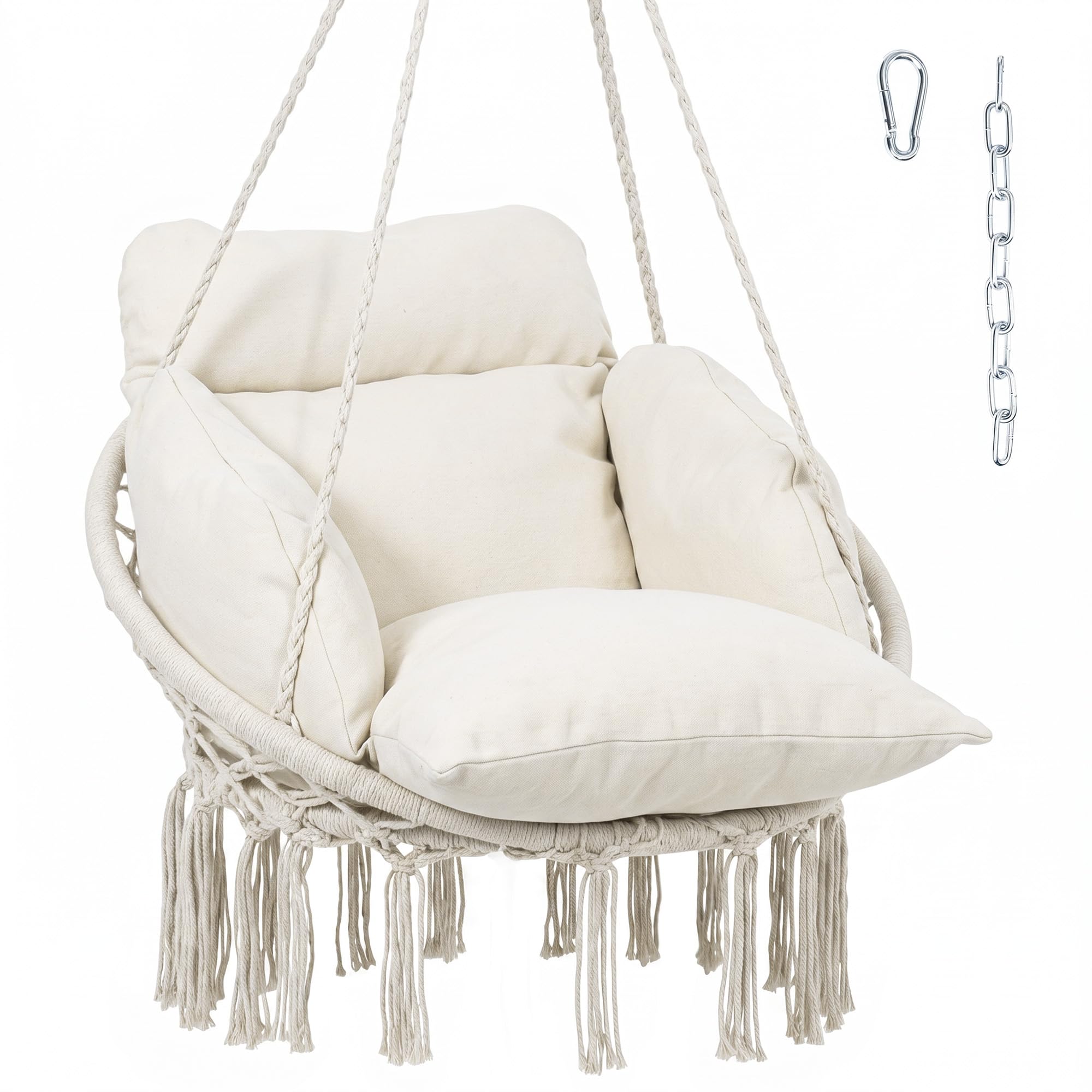 Outsunny Hanging Chair with Soft Cushion for Indoor Outdoor Cream White