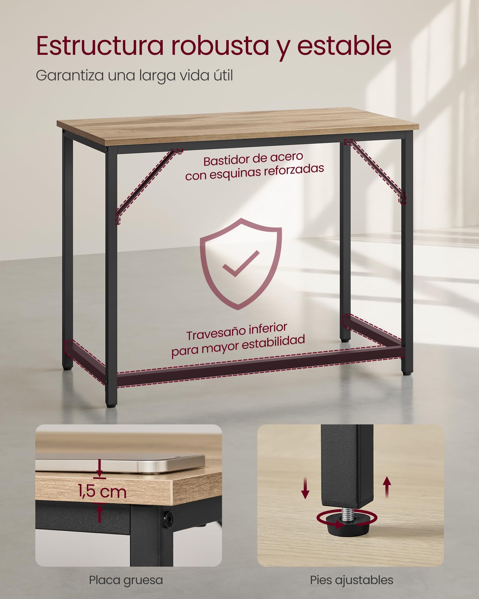 VASAGLE Escritorio, Mesa Oficina Pequeña y Estación Trabajo, Mesa para Teletrabajo, Estudio, Dormitorio, 50 x 100 x 76 cm, Estilo Moderno, Estructura Metal, Marrón Camello y Negro Tinta LWD041K01