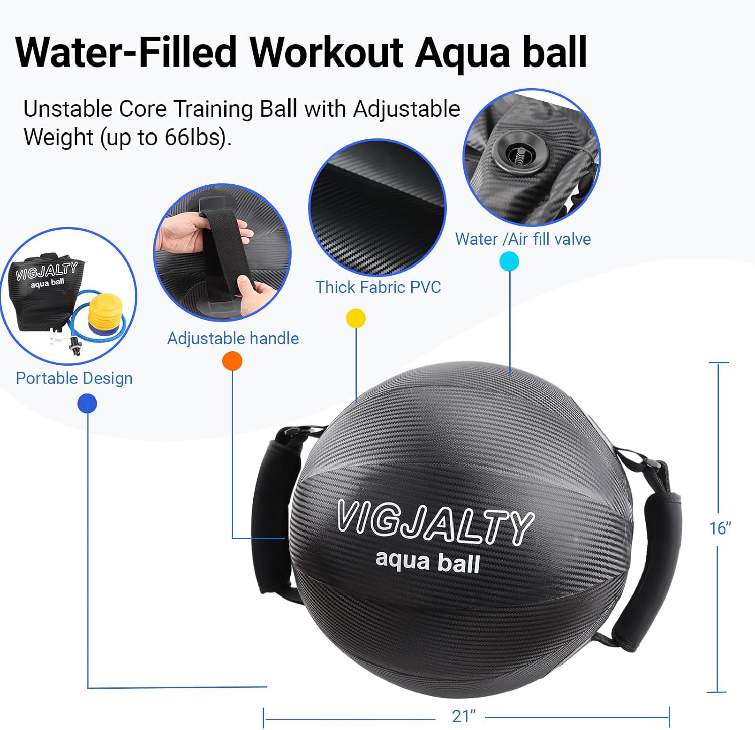 Heavy Aqua Bags-Water weight Bag 38-66Ibs - Ultimate Core Water Weights Aqua Ball-Adjustable Workout Sandbag Alternative for Full Body Exercise, Portable Stability Fitness & Balance Trainer Equipment - Image 2