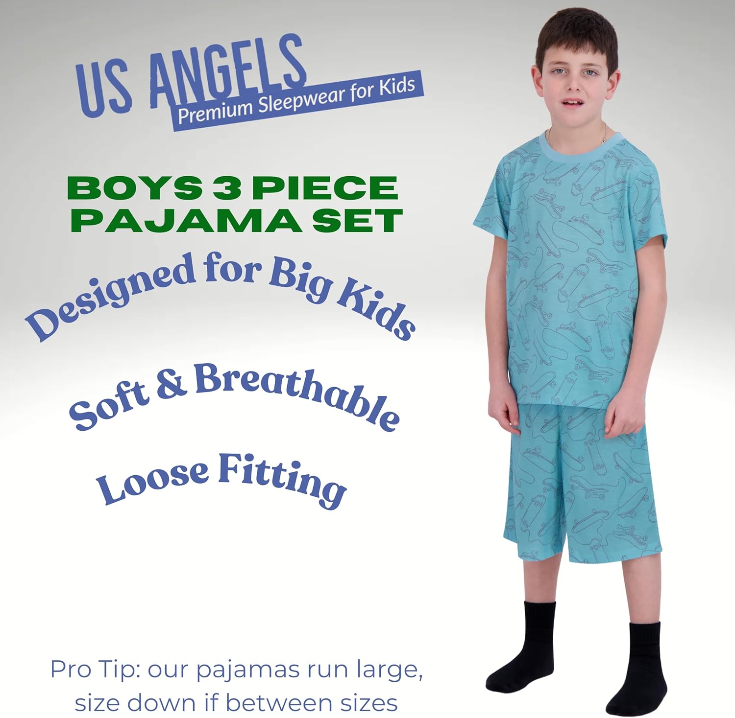 Boys Pajamas Set, 3-Piece Boys’ Sleepwear Pjs, Loose Fit, Soft, Breathable,... - Picture 11 of 71
