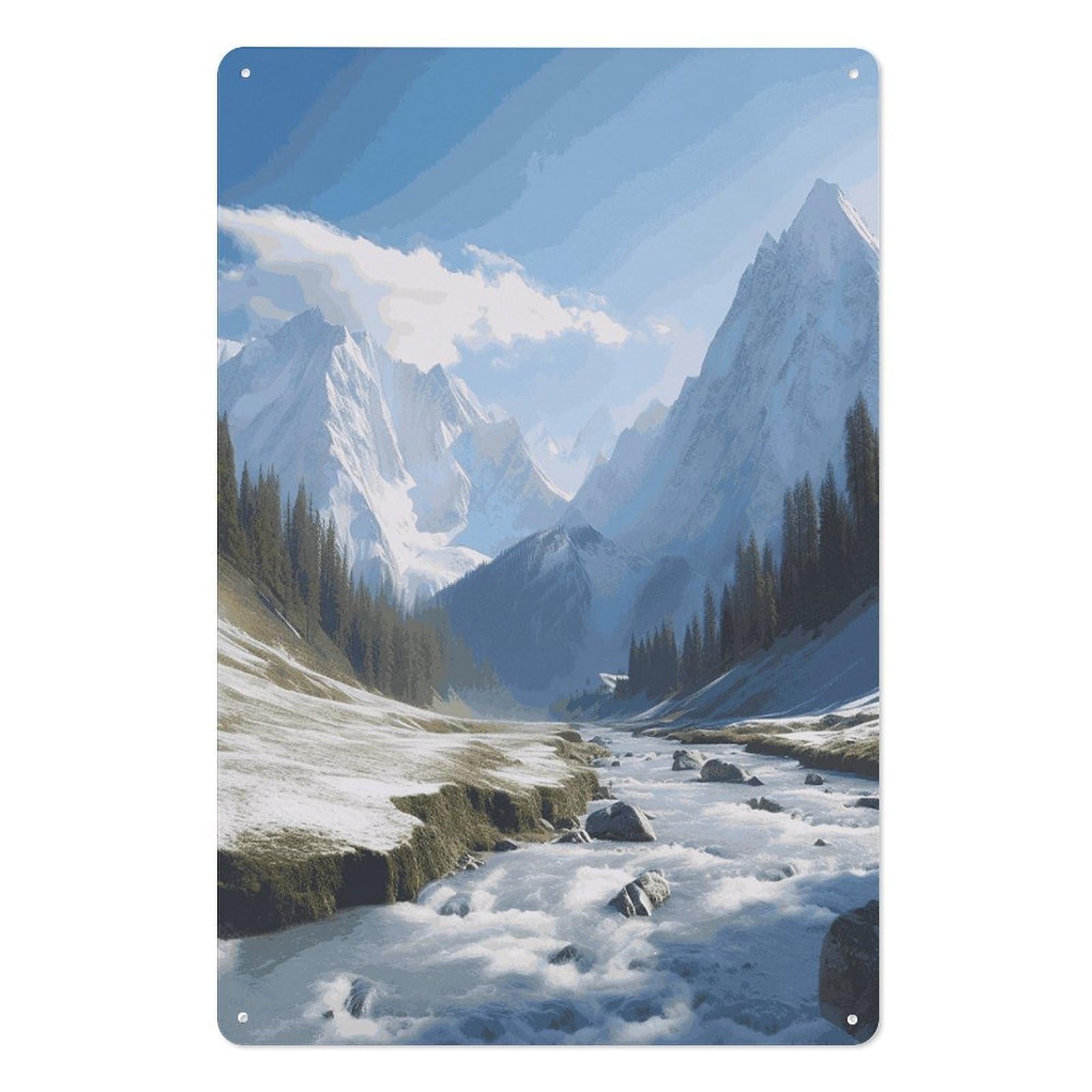 Letrero de estaño de montañas nevadas 20x30 cm decoración de pared para el hogar y jardín