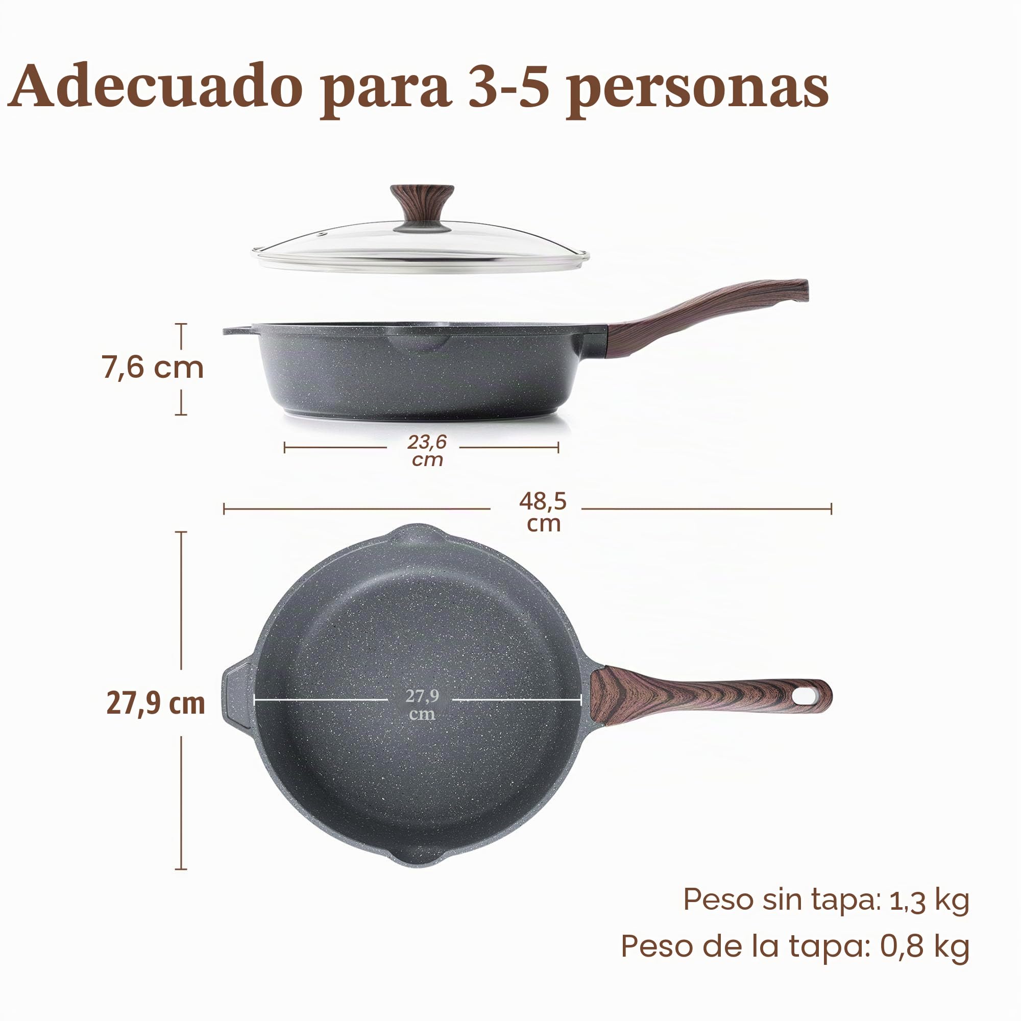 SENSARTE 28cm Sartén Antiadherente, Sartén Profunda con Tapa | Revestimiento de Granito Suizo, Sartén de Piedra Saludable, Utensilios de Cocina, Apta Inducción, Mango Resistente al Calor