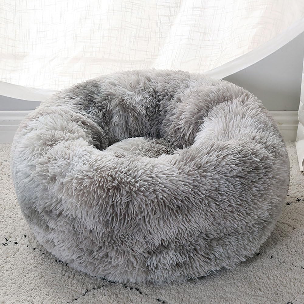 DOTBUY-SHOP Dog Bed Washable, Soft Comfy Cat Bed Rounded Dog Bed, Pet Bed With Slip-Resistant Bottom, Orthopedic Dog Beds, Gift for Small Dogs Cats (80cm,Light Grey)
