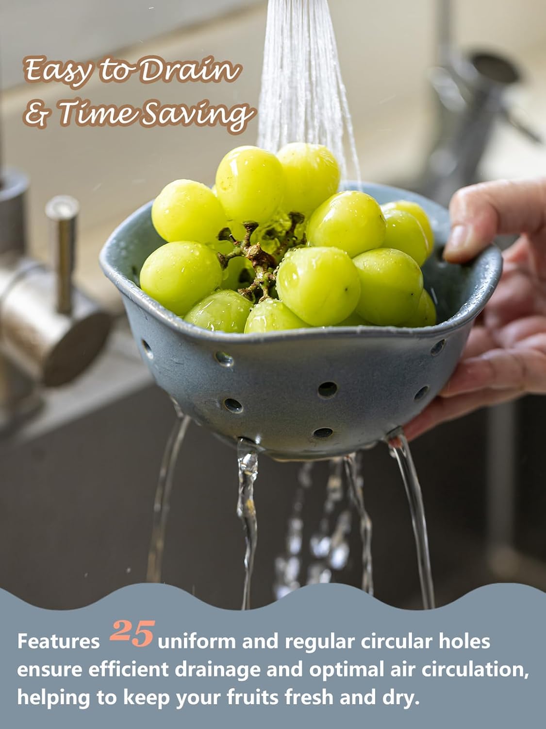 Gomakren Soup Spoons Set of 6, Asian Ramen Soup Spoons 6.5 Inch & Ceramic Berry Basket Set of 2, Elegant Fruit Basket Container 6 Inch