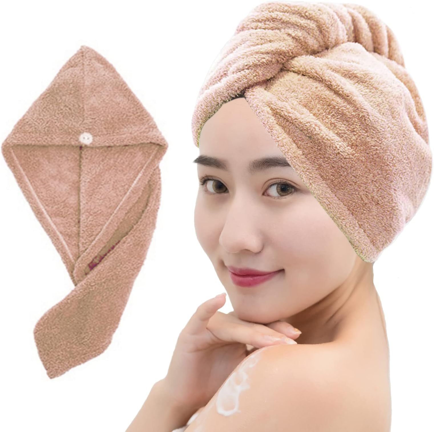 AfahokMicrofiber Hair Towel Wrap for Women, 10 Inch X 26 Inch Super Absorbent Quick Dry Hair Turban, Drying Hair Wrap Towels for Drying Curly, Long & Thick Hair Coffee