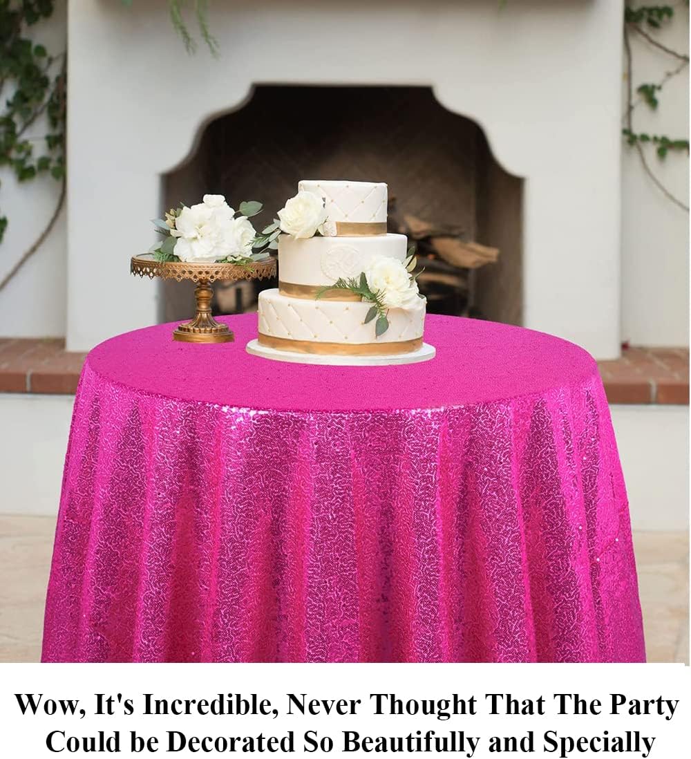 Partisout 48" Round Hot Pink Sequin Tablecloth - Sparkling Glitter Table Cover for Wedding, Birthday, Halloween & Christmas 48" (Round) Hot Pink