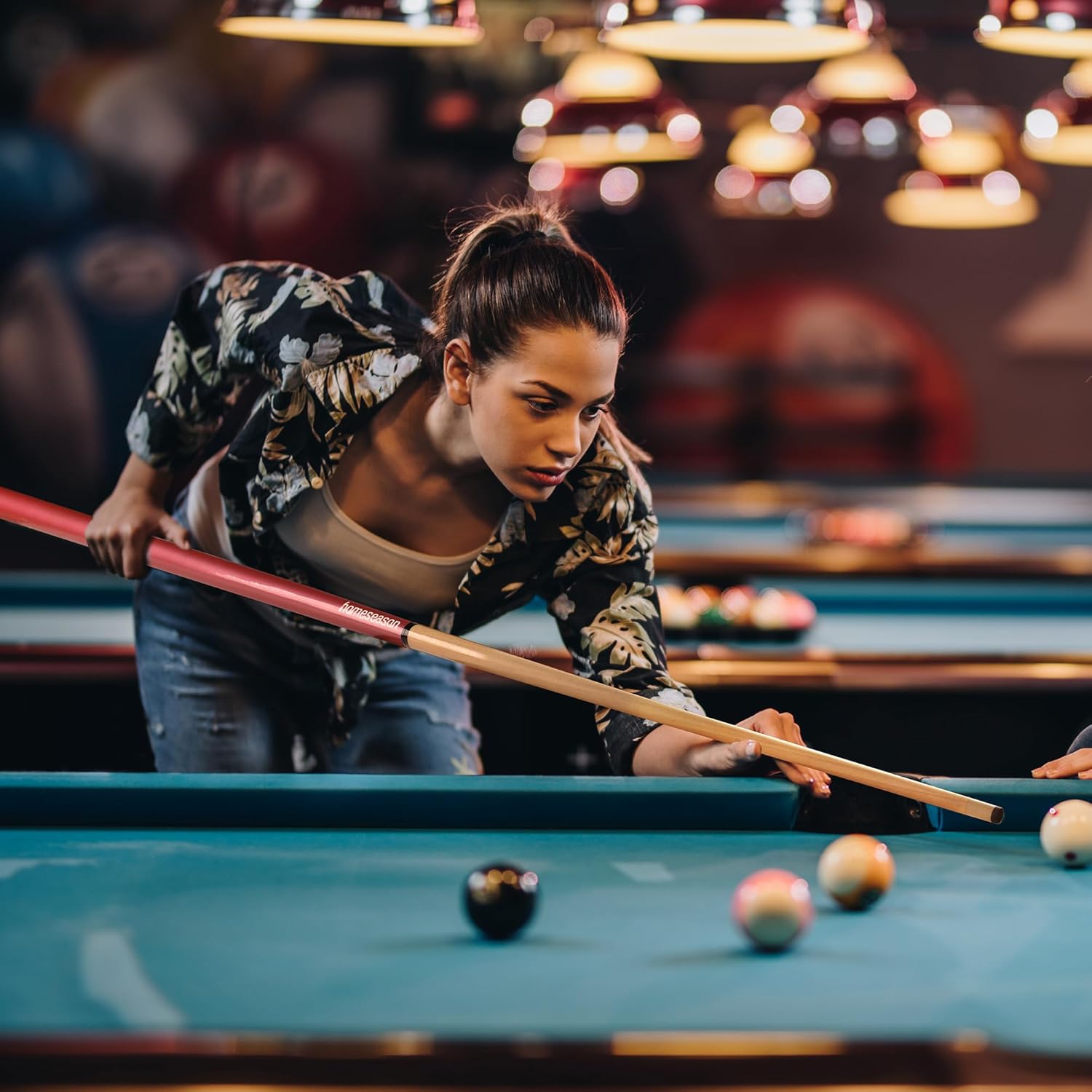 Pool Cues 57 inch Pool Cue Stick with 13mm Fiber Leather tip 4-Colors for Beginner, Commercial and Home Entertainment