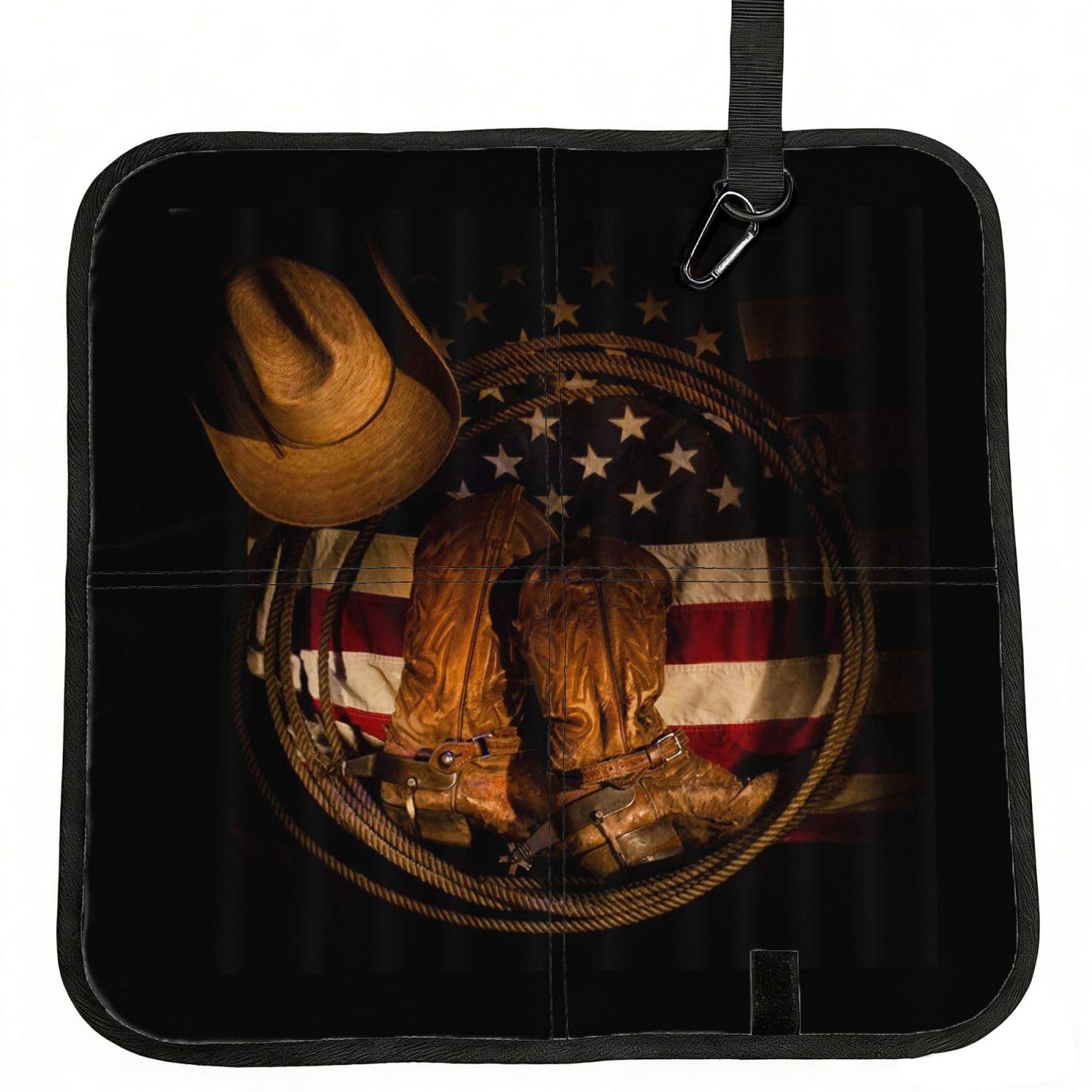 ERCgad American Flag With Cowboy Boots Print Foldable Seat Cushion Portable Chair Pad Lightweight Travel Outdoor Office Home