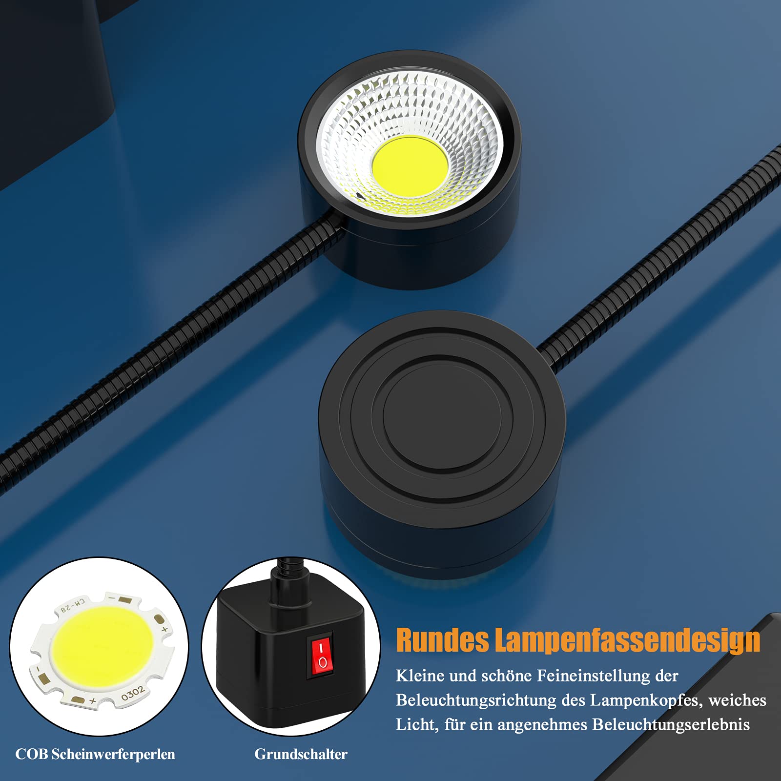 Led Magnetische Arbeitsleuchte 300mm Flexible Schwanenhalslampe 500 Lumens 220 Volt für Nähmaschine Drehbank Fräsen Bohrmaschine Industrielle Beleuchtung (5W)