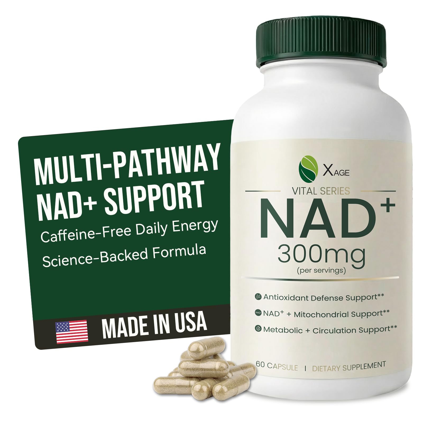 XAGE NAD+ Supplement with PQQ, Quercetin & EGCG for Cellular Energy