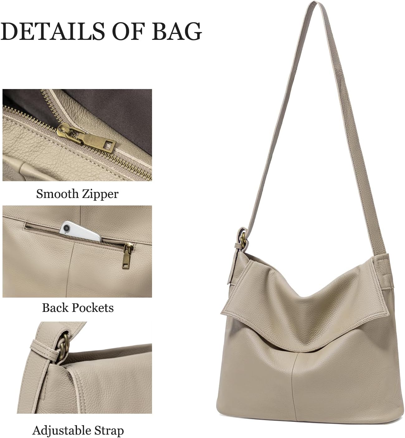 Genuine Leather Hobo Bag for Women Slouchy Shoulder Bag Large Leather Crossbody Purse for Travel Work | Full Grain Leather