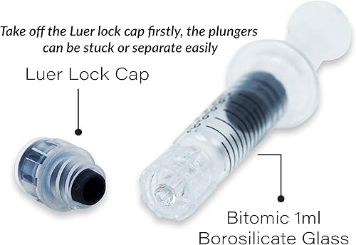 Miniatura 2 de Bitomic Jeringa de vidrio de borosilicato de 0.0 fl oz con émbolo de plástico  Paquete de 100  Jeringa Luer Lock antifugas sin aguja  Jeringa de