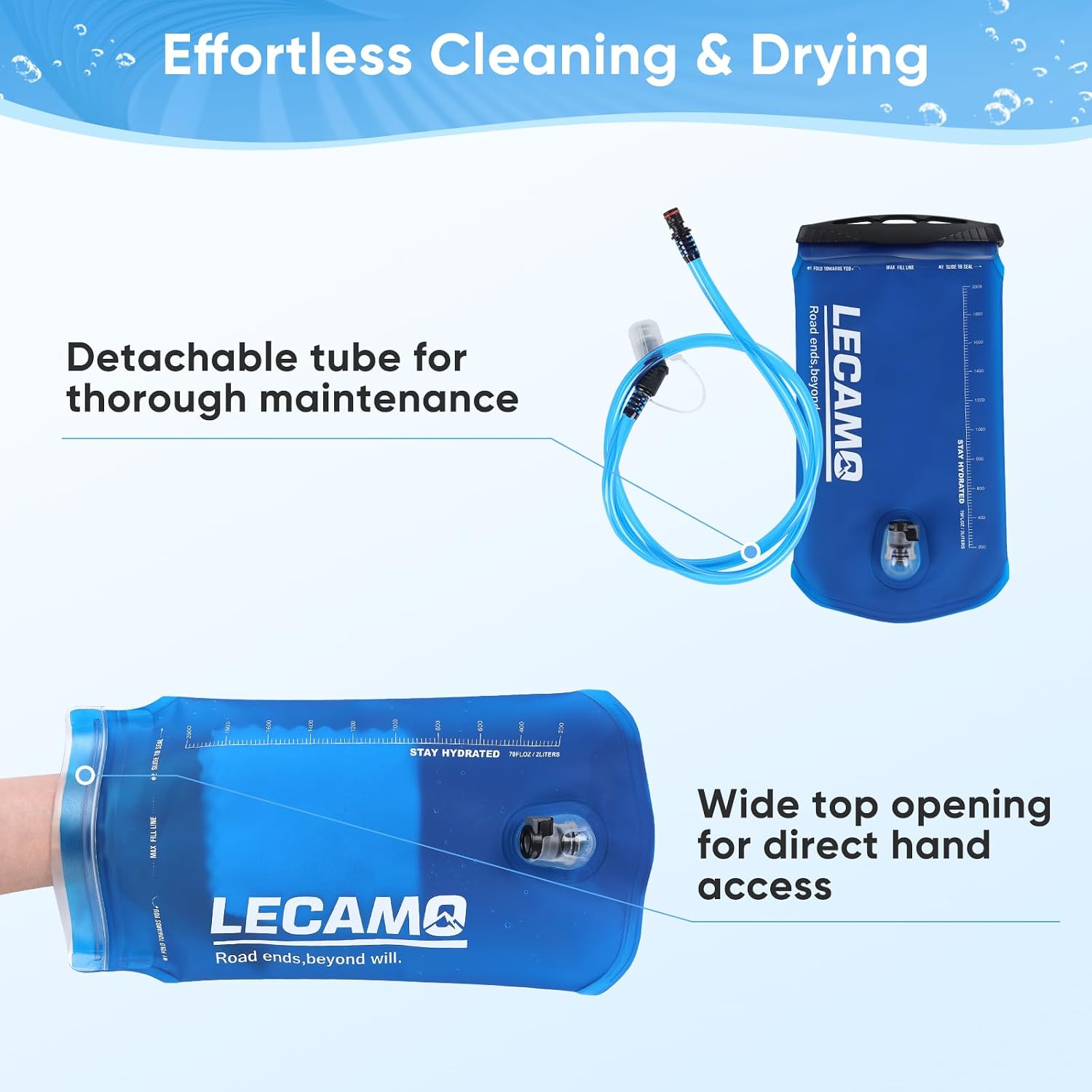 2L Hydration Bladder, Leak-Proof TPU Water Reservoir with Insulated Tube & Wide Opening, BPA-Free Hydration Pack Replacement for Trail Running, Hiking, Cycling and Climbing