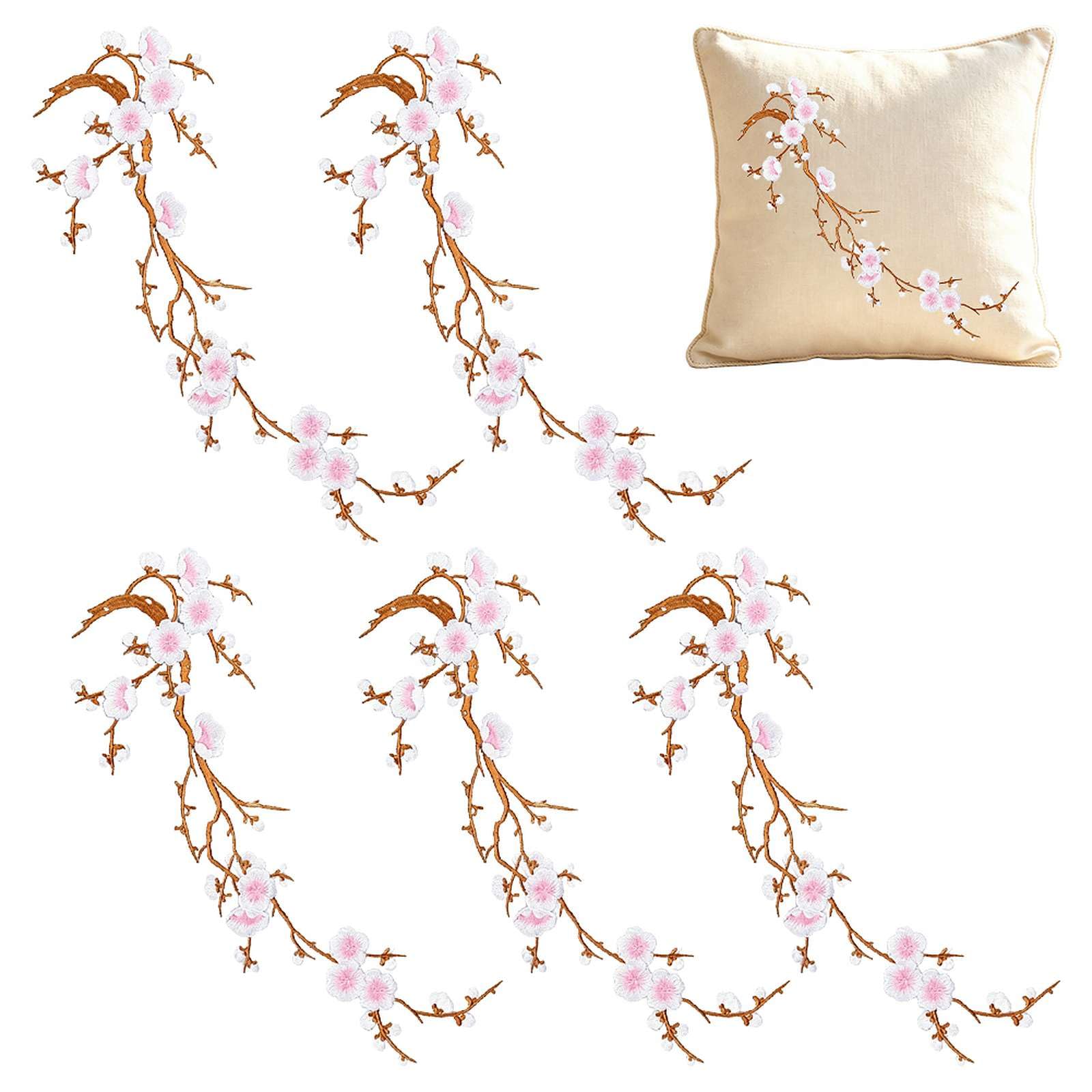 5PCS Cherry Blossom Iron Patch, Iron On Blossom Plum Applique Patch