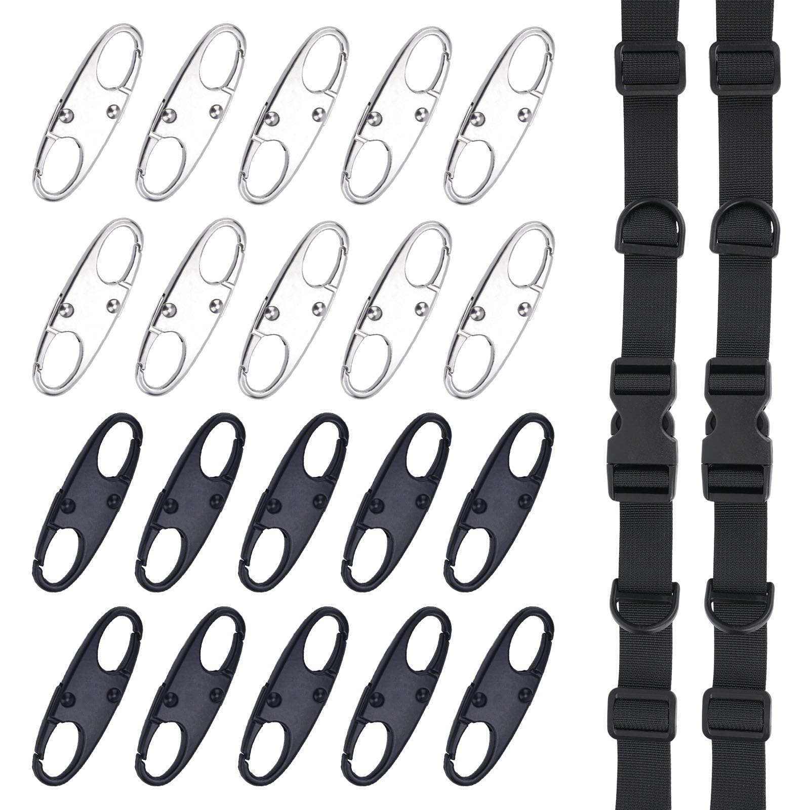 2pcs Backpack Chest Replacement Straps, Adjustable Heavy Duty Sternum Straps with 20 Double Opening Small Anti Theft Carabiner Clips Zipper Lock for Backpack Luggage Hiking & Daily Outdoor Travel Use