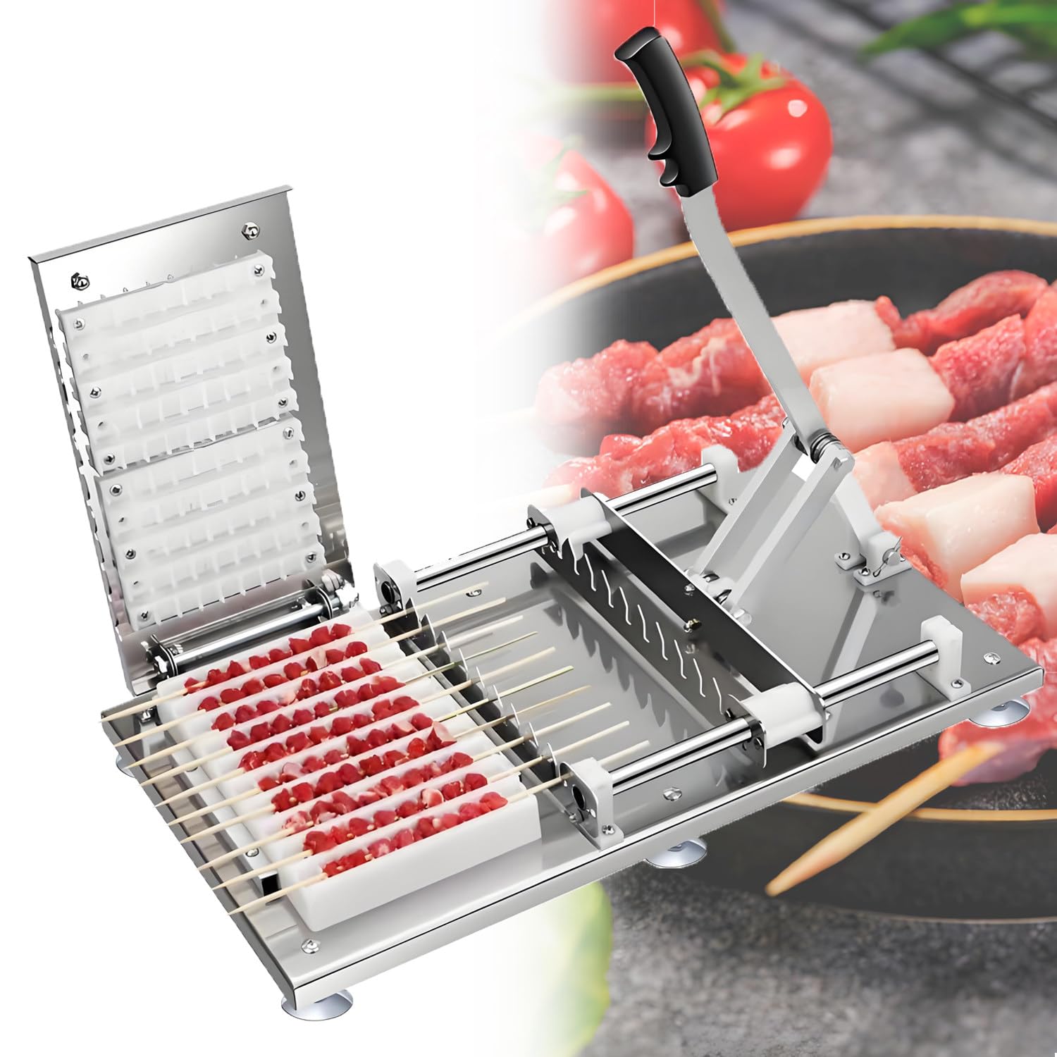Quintezhentially Multicolor Manual Mutton Kebab Machine,Bamboo Meat String Skewer 4Templates