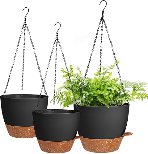 Maceta colgante de 1098 pulgadas para plantas de interior y exterior, paquete de 3 macetas colgantes de riego automático con agujeros de drenaje,