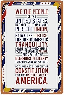 The United States Of America - Constitution Preamble Metal Tin Sign Retro Style Wall Plaque Decoration Metal Sign 8x12 Inch