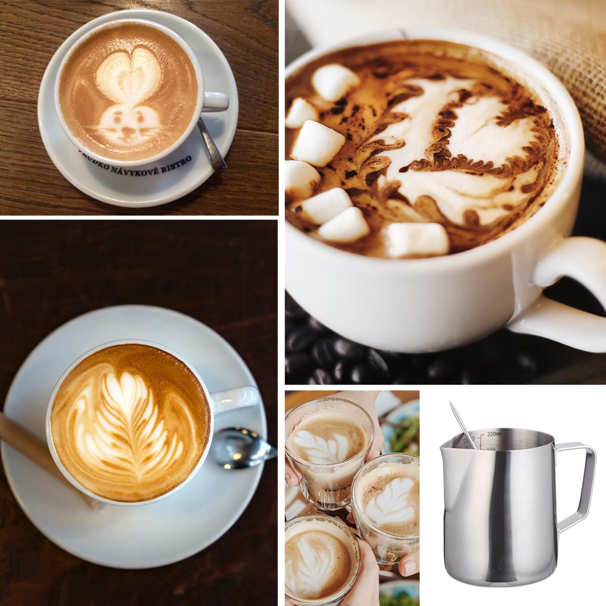 Milk Frothing Pitcher Stainless Steel with Accurate Scales 350ml
