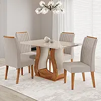 Conjunto Sala de Jantar Mesa 120x80,7cm Tampo com Vidro 4 Cadeiras Inspirare Yescasa Bege/Mel