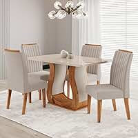 Conjunto Sala de Jantar Mesa 120x80,7cm Tampo com Vidro 4 Cadeiras Inspirare Yescasa Bege/Mel