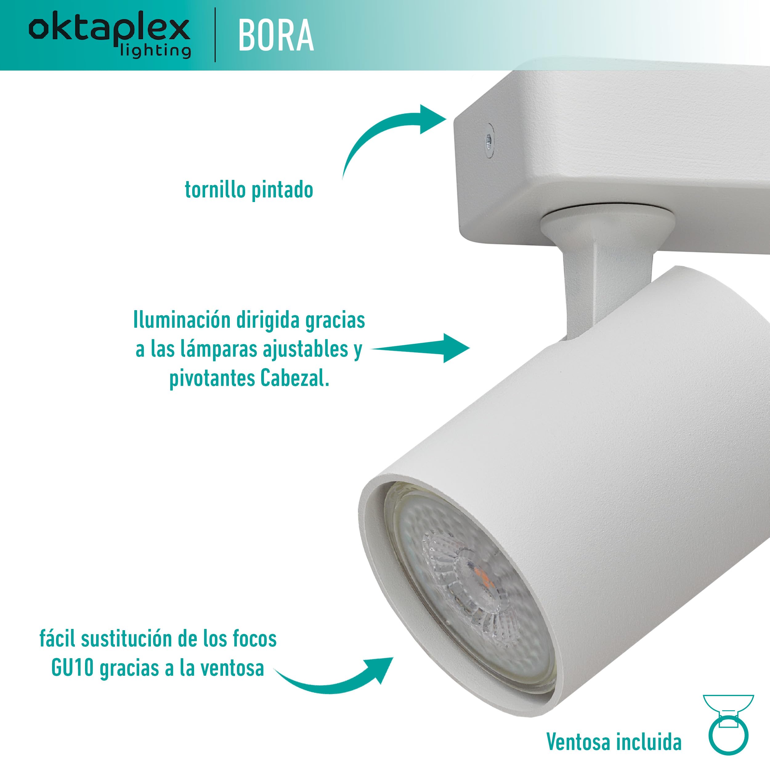 Oktaplex Bora Foco de techo 3 llamas GU10 LED spot bar 45 cm 230 V spot luz foco orientable lámpara de techo blanco | Lámpara de techo LED GU10, 45 cm, 230 V