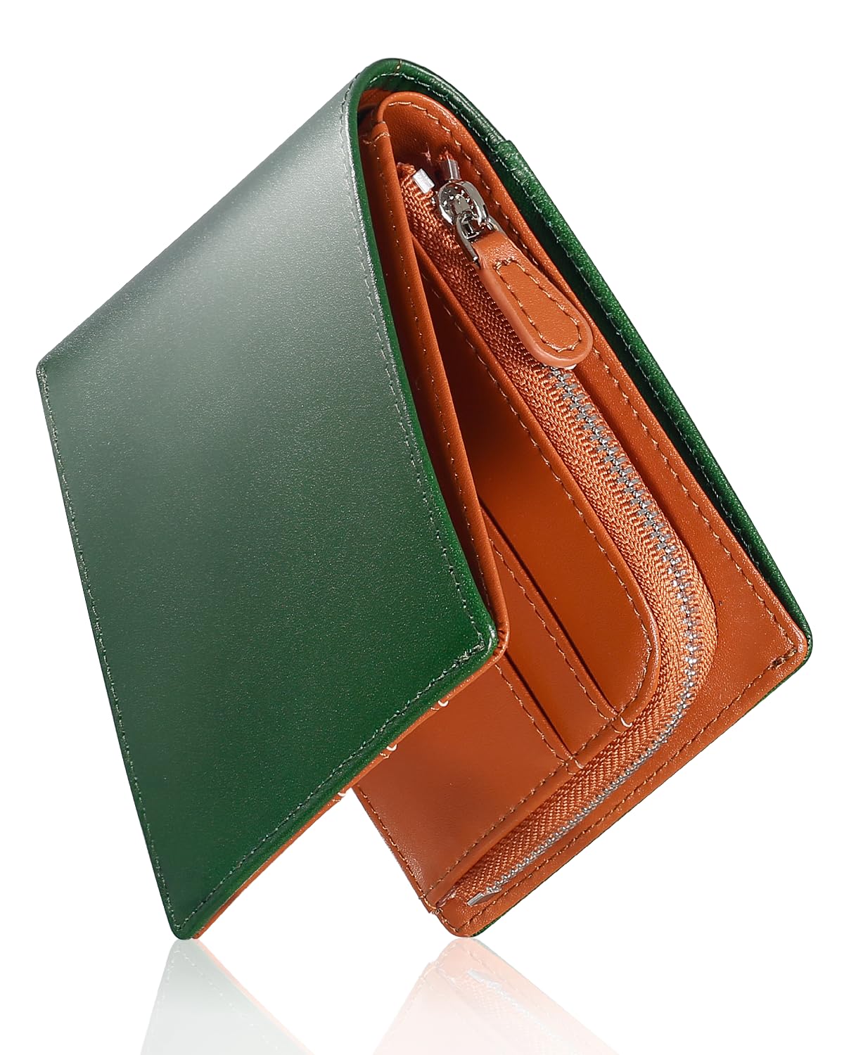 DOOMUS Premium Artisan-Made Genuine Leather Wallet with 11 Card Slots, YKK Zipper, Gift Box Included, Large Capacity, Men's Bifold Wallet, Small Wallet, Father's Day Gift, Men's Wallet, green : Clothi