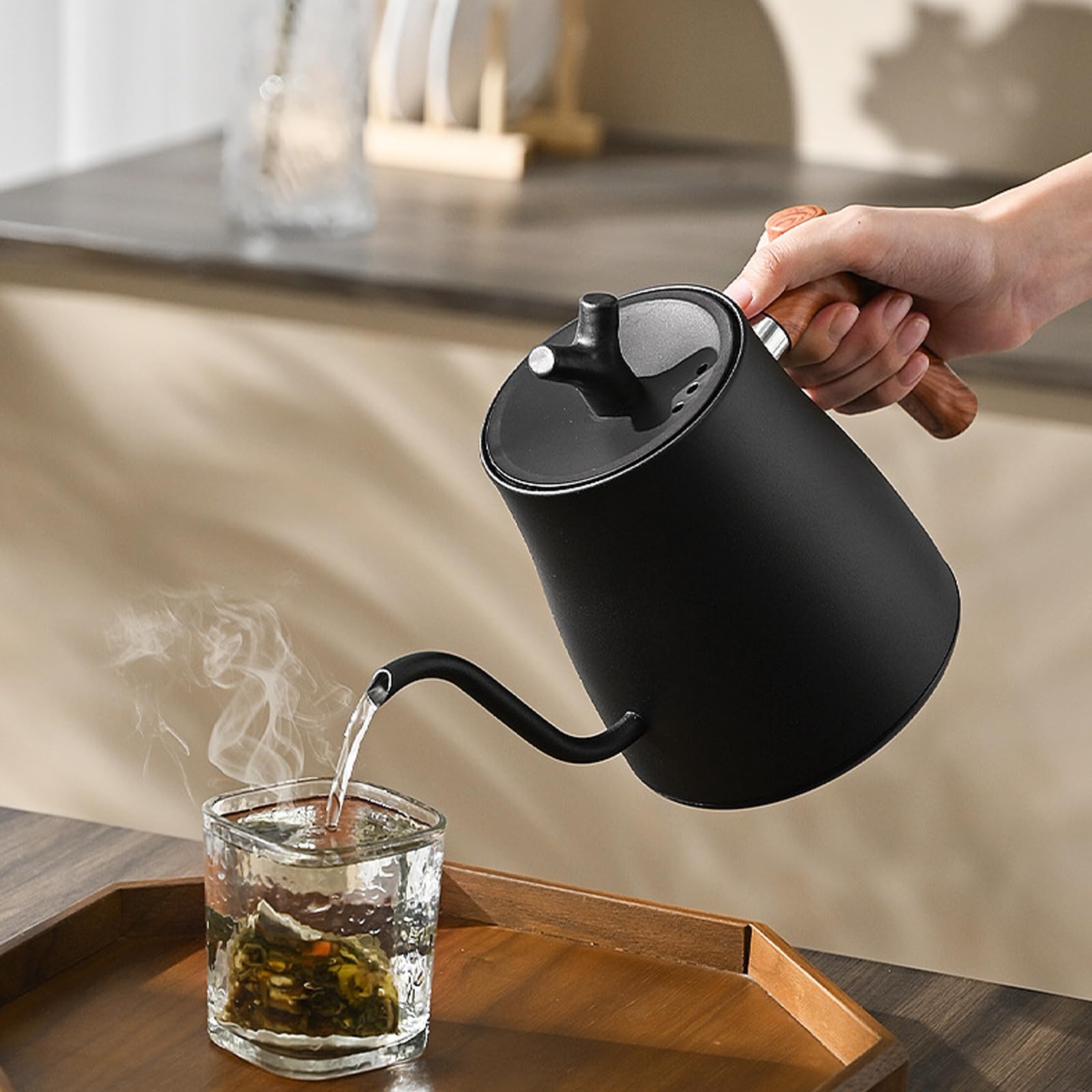 Hervidor de cuello de cisne, acero inoxidable de 0,9 L, calentamiento rápido para verter café y té