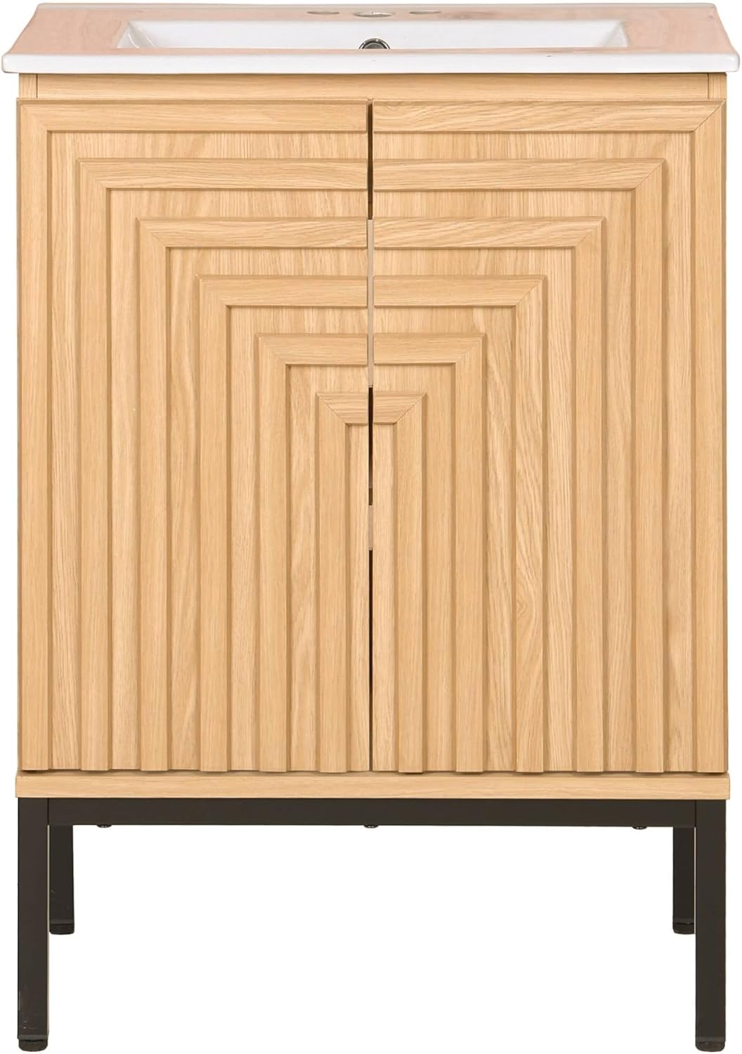 JONATHAN Y Rowan Oak 24 in. W x 18 in. D x 33 in. H Geometric Modern Bathroom Vanity Cabinet Only with 2 Soft-Close Doors and 2 Adjustable Shelves, Sink Basin Not Included VAN1019A