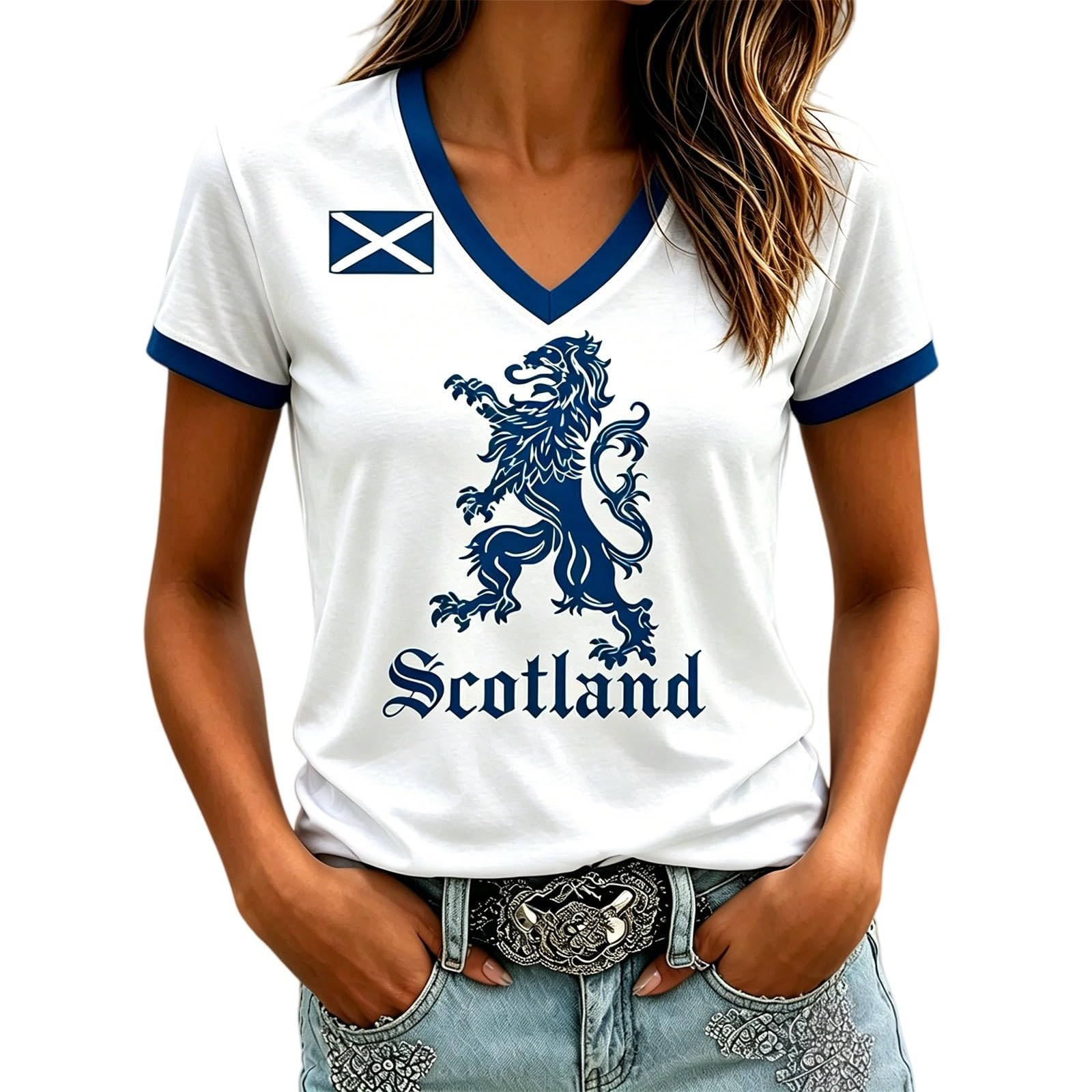 Scotland Football Shirt World Cup 2026 T Shirt Training Top Ladies Scotland Retro Football Jersey Tops Women Tshirt V Neck Lightweight Breathable Classic Soccer T-Shirts for Summer Sport Fans Shirts