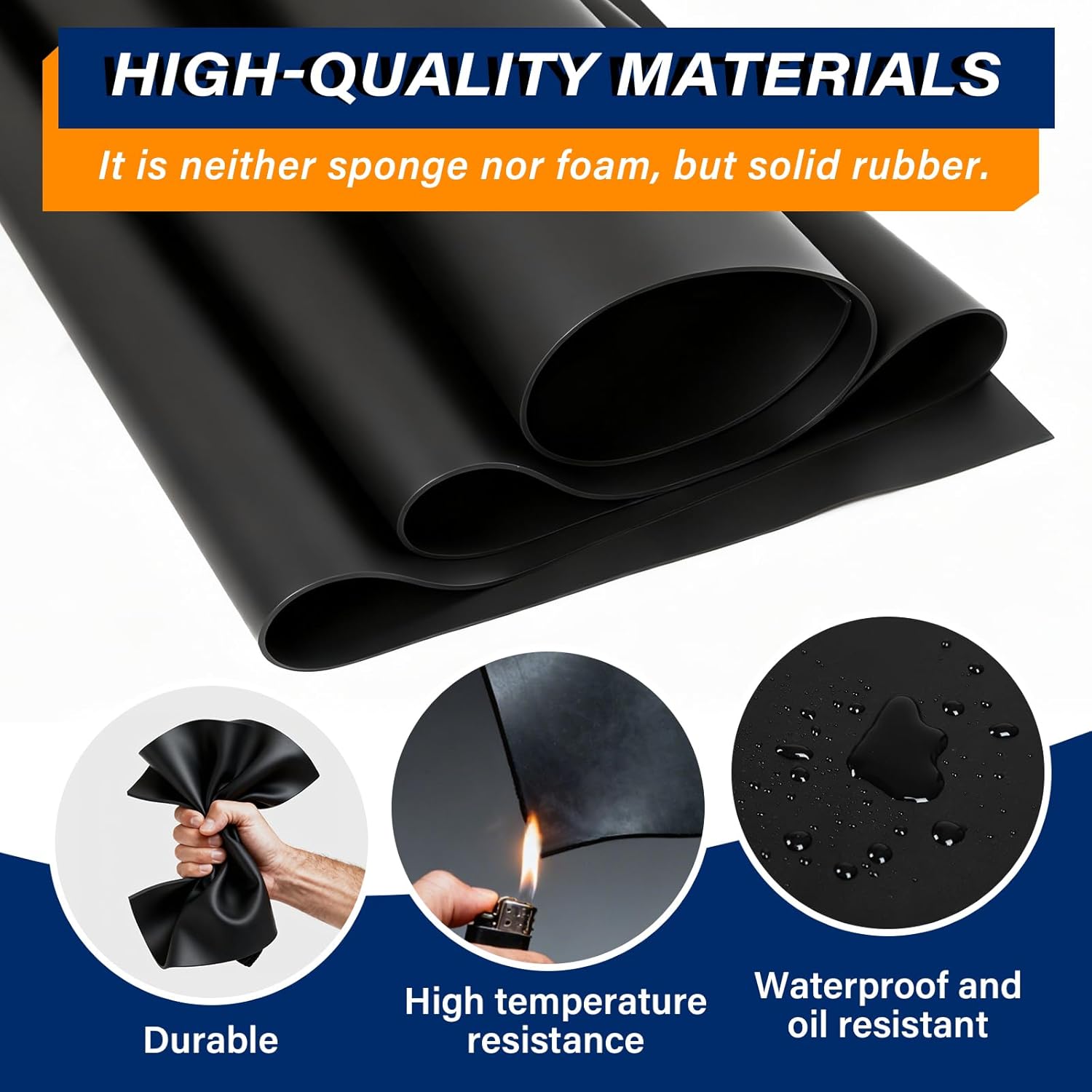 Neoprene Rubber Sheet Roll (80"×40"×1/8") Heavy Duty Solid Rubber Sheet, High-Strength, Heat-Resistant Insulating Material for DIY Non-Slip Mats, Anti-Vibration Pads, Sealing Strips