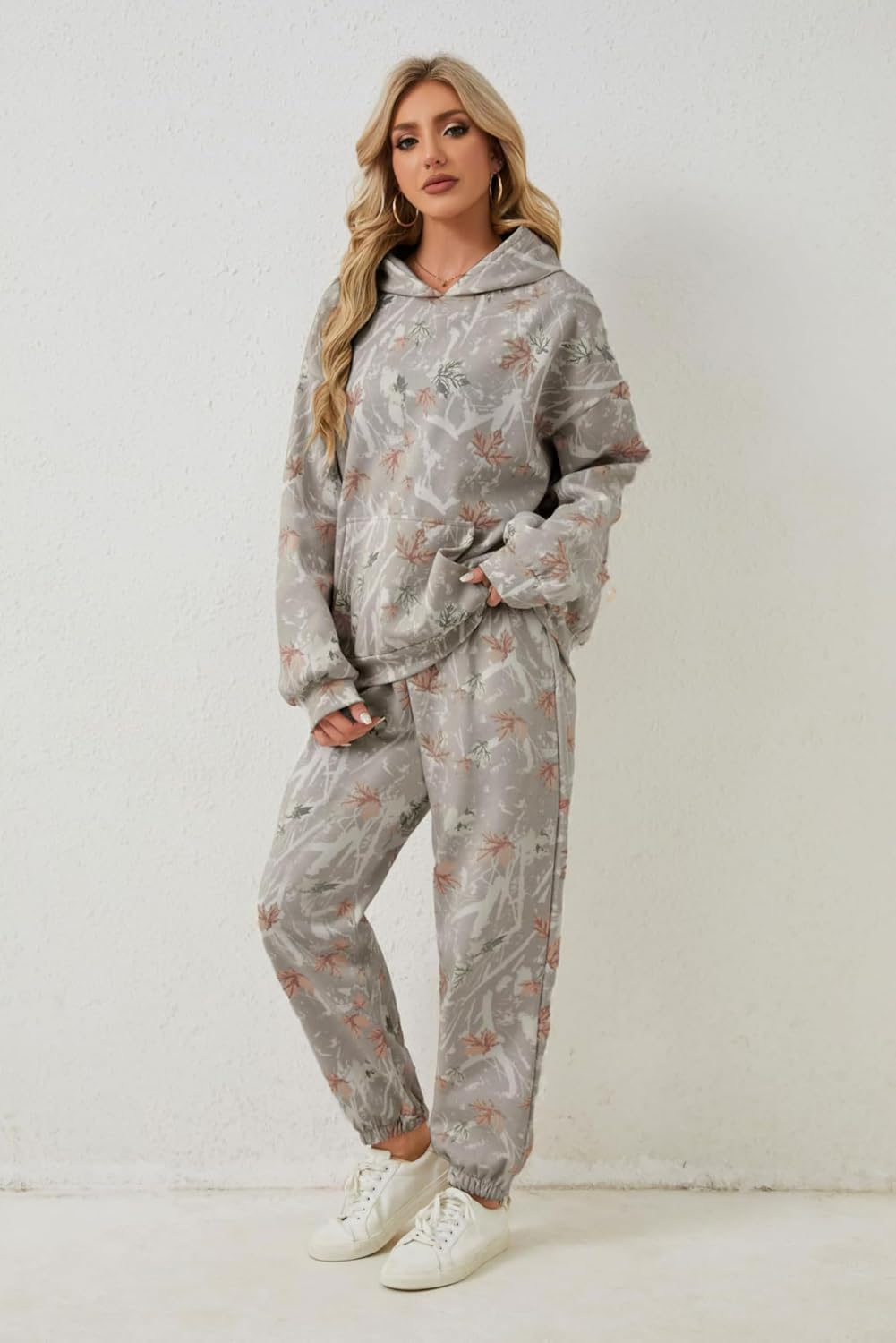 Camo Sweatsuits for Women 2 Piece Outfits Maple Leaf Print Hoodie Sweat Sets Pants Camouflage Tracksuits Lounge sets - Image 4