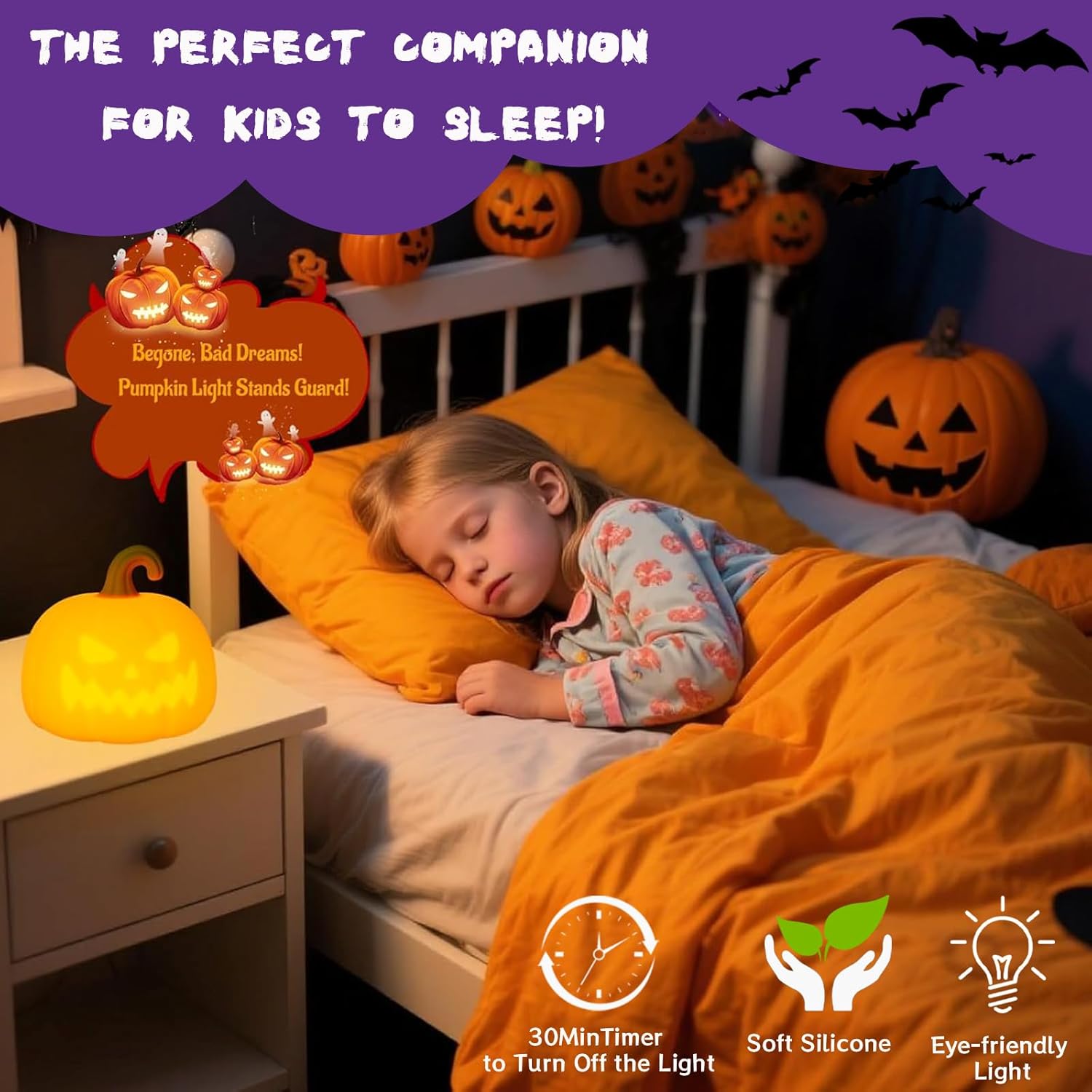 Pumpkin Night Light, 7 Colors LED Silicone Dimmable Touch Lamp with Timer, Rechargeable Novelty Night Lamp for Kids Room,Funny Halloween Pumpkin Gifts for Kids and Room Decor (Colorful)