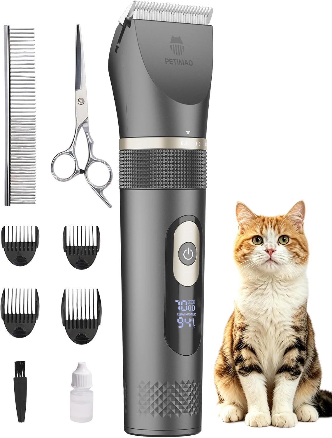 Cat Clippers for Matted Hair, 2000mAh Extra-Long Battery Cordless Pet Grooming Kit with LCD Display, 15% More Powerful Motor & Complete Set with Scissors, Comb & Nail Clippers