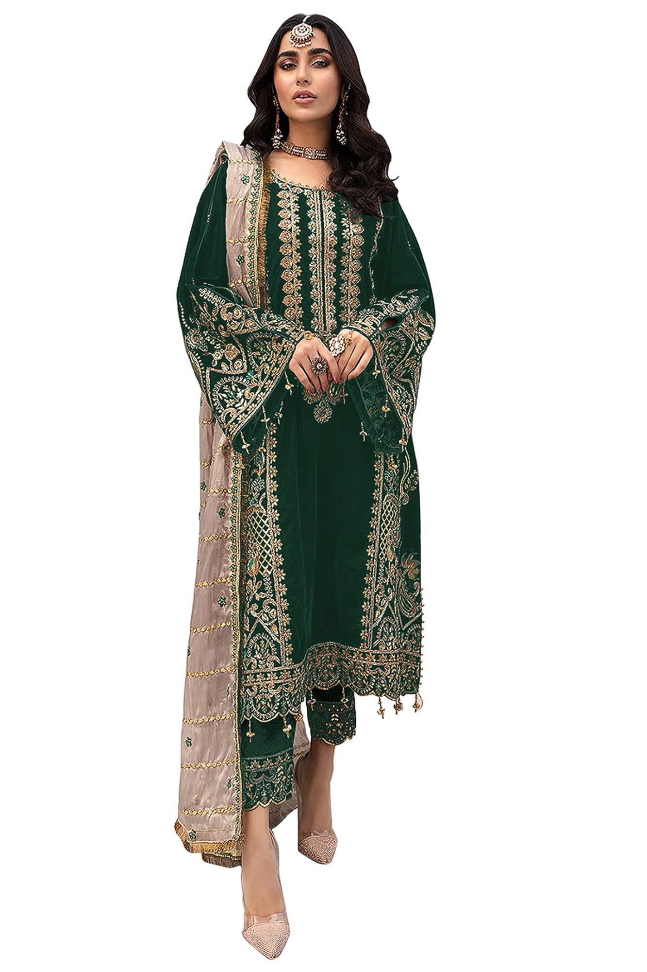 Women's Heavy Embroidery & Sequence Work Cotton Festival Wear Sami-stitched Salwar Dress (H_F_58968598)-image-45