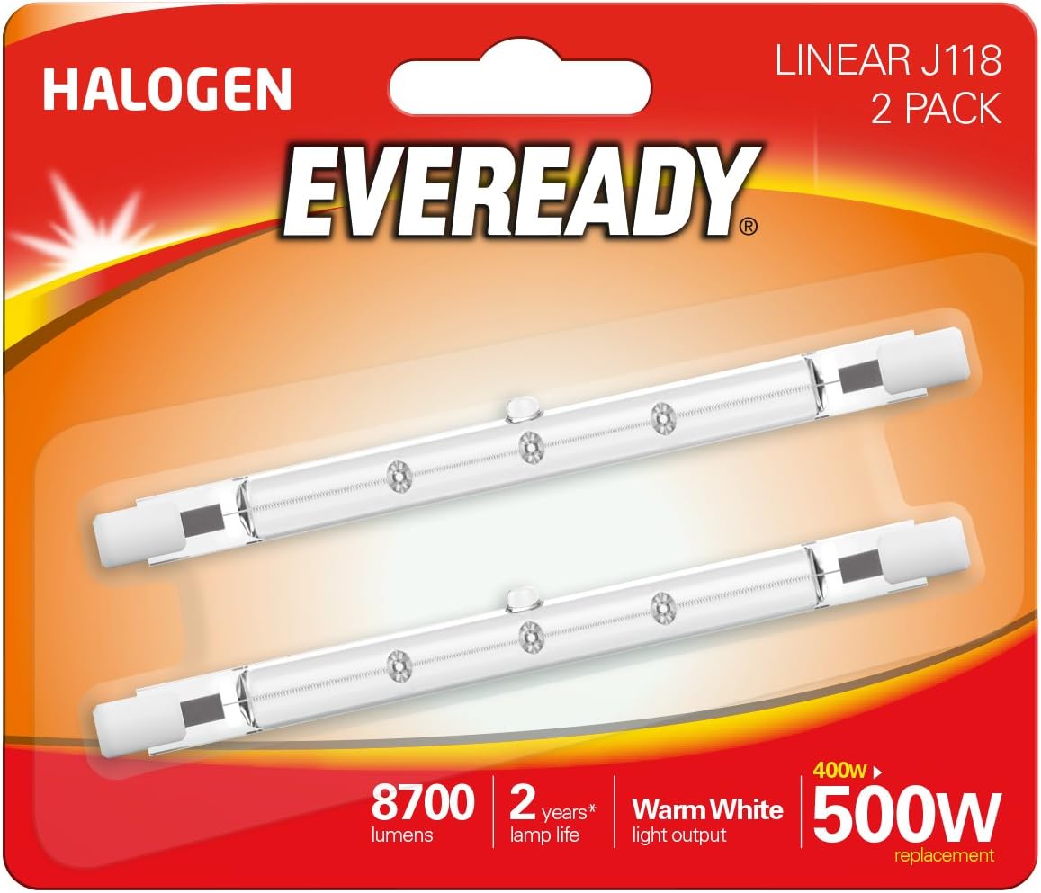 Eveready ECO Halogen 400W (500W Equivalent) Linear Light Bulb,White, Pack of 2, R7s, 500 W