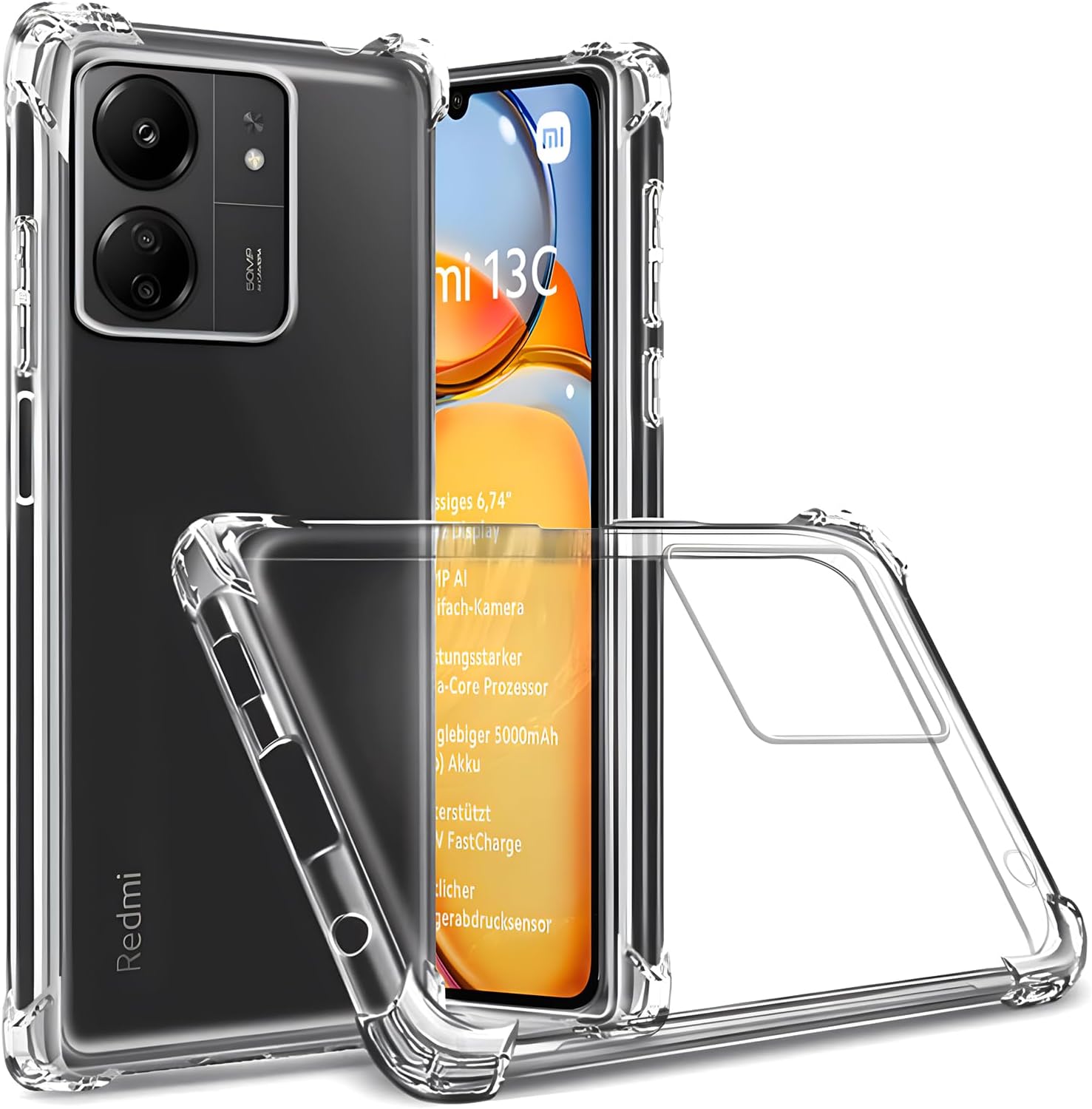 Totill Case for Xiaomi Redmi 13C Transparent Protective Case with Soft Silicone Mobile Phone Case Transparent Bumper Case Cover Compatible with Mobile Phone Holder Bicycle Mobile Phone Holder Car