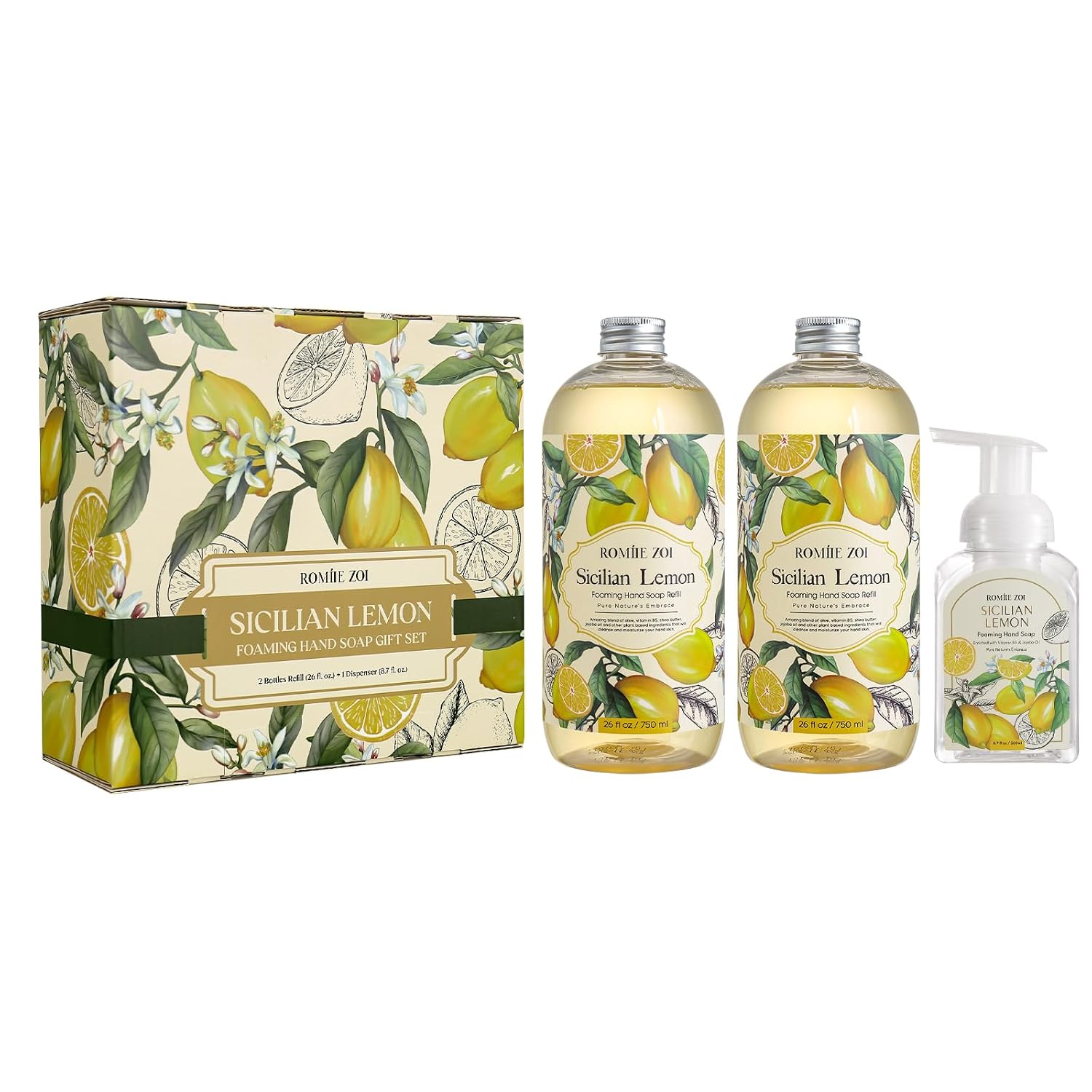 ROMIIE ZOI Foaming Hand Soap Refills, Lemon, 2×26oz + Dispenser