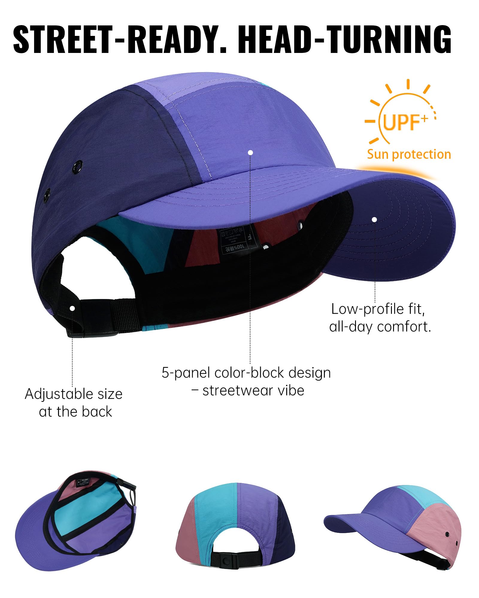 Croogo Cappellino da baseball da uomo a 5 pannelli multicolore UPF 50+ Cappelli da camionista all'aperto in nylon leggero da golf sportivo visiera Hiphop Cap