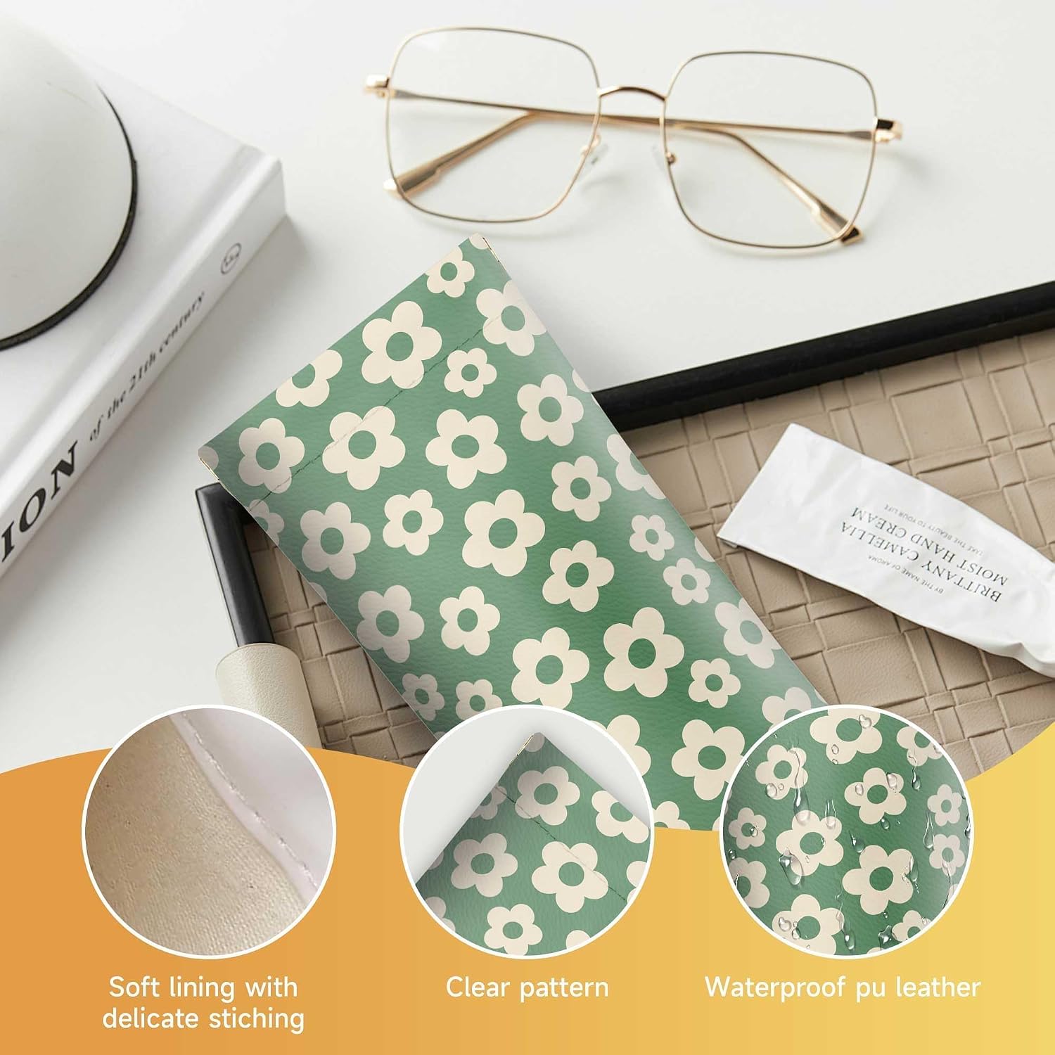 Soft Sunglasses Case for Women, PU Leather Squeeze Top Glasses Case image 4
