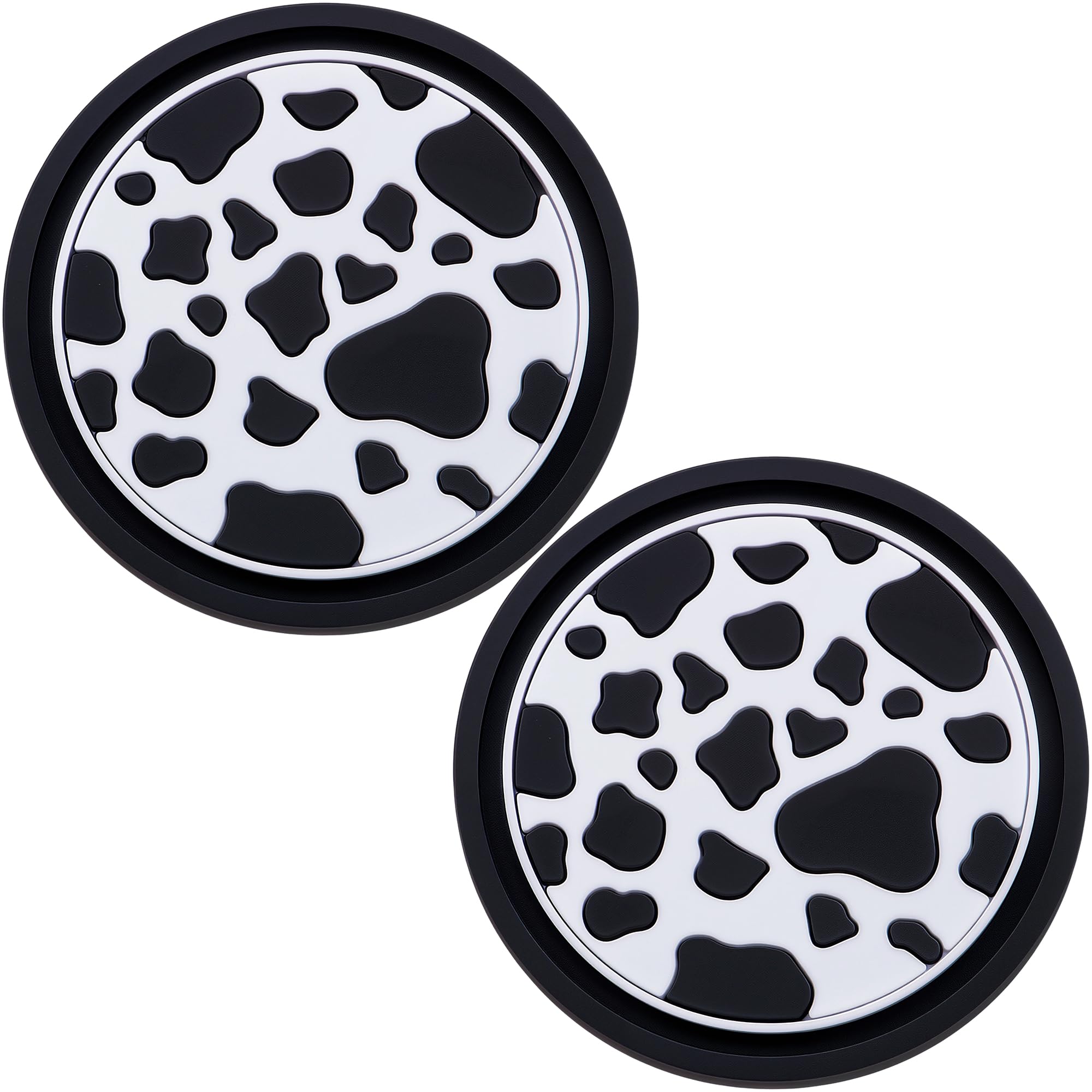 2-Pack Car Cup Coasters – 2.75 Inch Anti-Slip Drink Mats, Universal Auto Holder Insert for Women, Girls, Vehicle Interior Accessories (Cow Print)