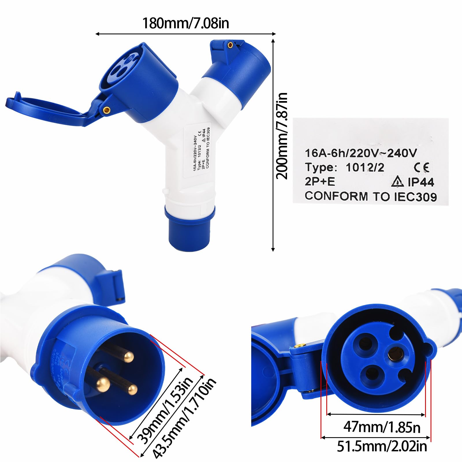 2-Way Splitter SUPERTOOL 16A 220v IP44 2 Way 3 pin Industrial Site Plug & Wall Socket Waterproof IP44 Plug Connector Socket 2P+Earth Male/Female