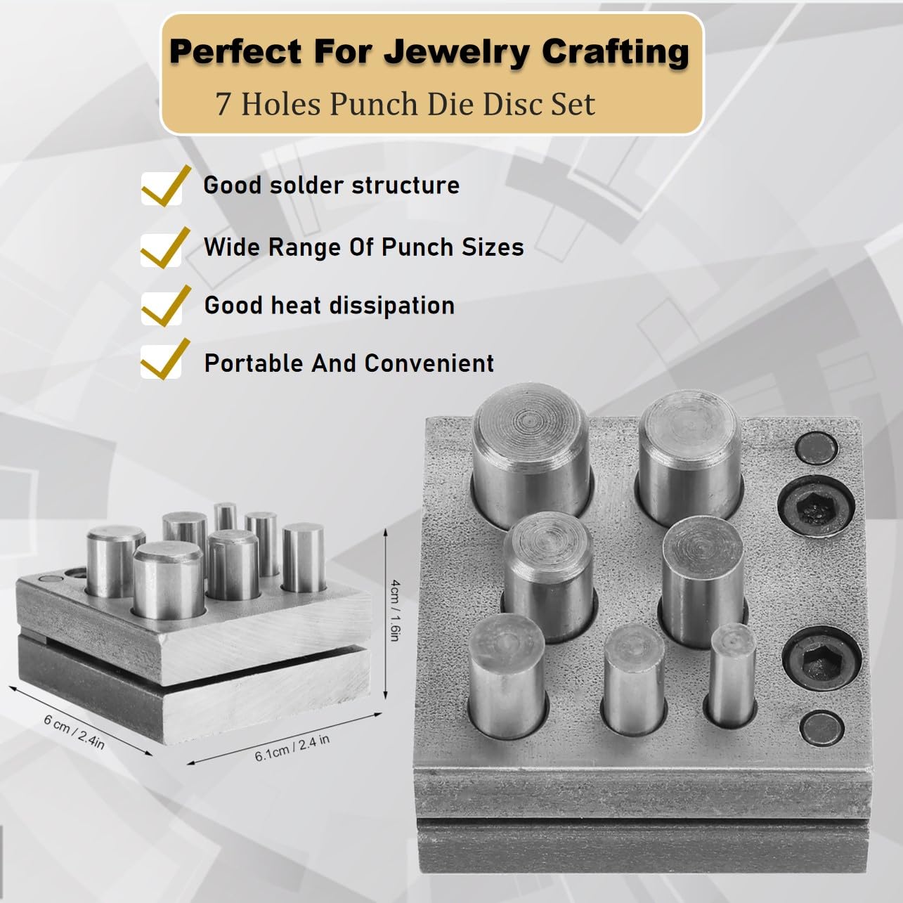 Punch and Die Set for Steel, 7 Holes Irregular Alloy Steel Round Punching Tool Set, Disc Punch Jewelry Making Tools for DIY Craft