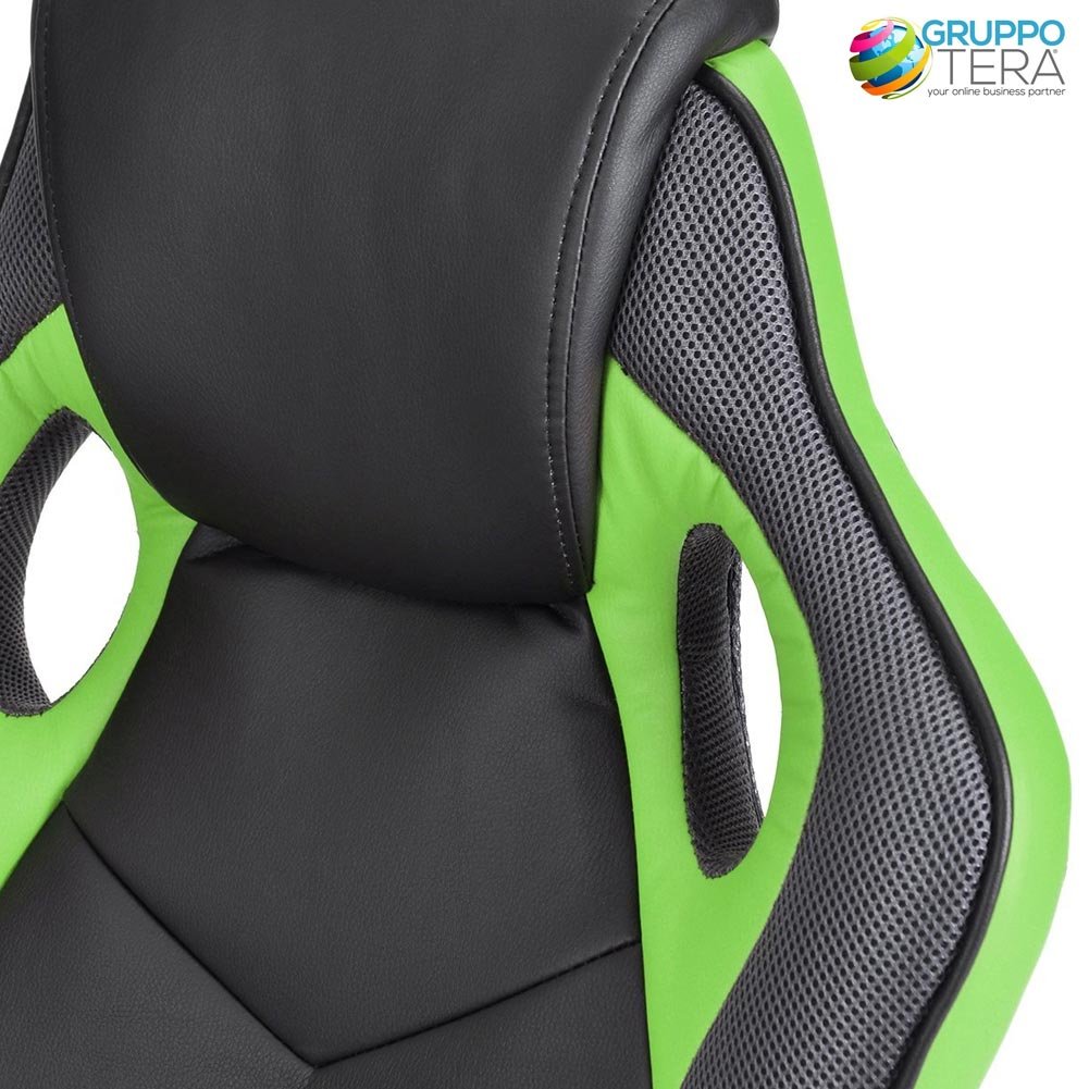 BAKAJI Silla Gaming Premium Profesional - Silla de Oficina direccional, Ruedas giratorias, Deportivas, para Oficina - Silla de Escritorio Ergonómica - Altura Regulable (Green)