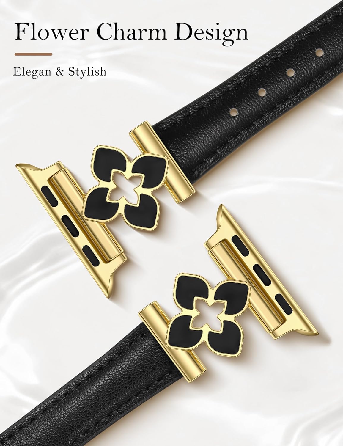 Minyee Compatible with Apple Watch Band 42/41/40/38/44/45/46/49mm Women, Slim Dressy Chic Premium Soft Leather Strap with Bling Dainty Flower Charm for iWatch Series 11 10 9 8 7 6 5 4 Ultra/SE 3 2 1 - Image 2