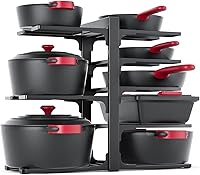 MUDEELA 8-Tier Adjustable Pots & Pans Organizer Rack Under Cabinet - Heavy Duty Kitchen Storage for Skillets, Dutch Ovens, 15.83"H Black